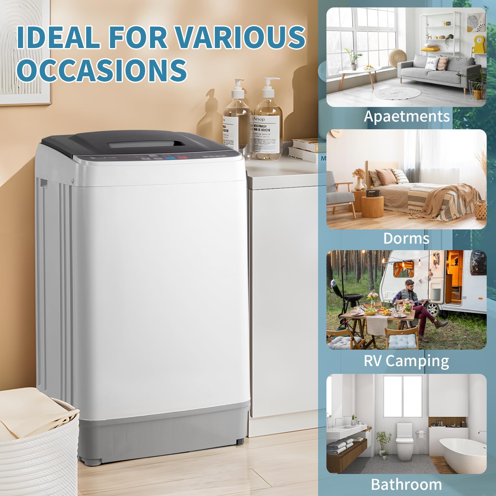 **Winado 17.6Lbs Full Automatic Portable Washing Machine with Drain Pump - 10 Wash Programs & 2-in-1 Washer Dryer Combo for Apartments, RVs, Camping - Perfect for Small Spaces, Travel & Off-Grid Living**