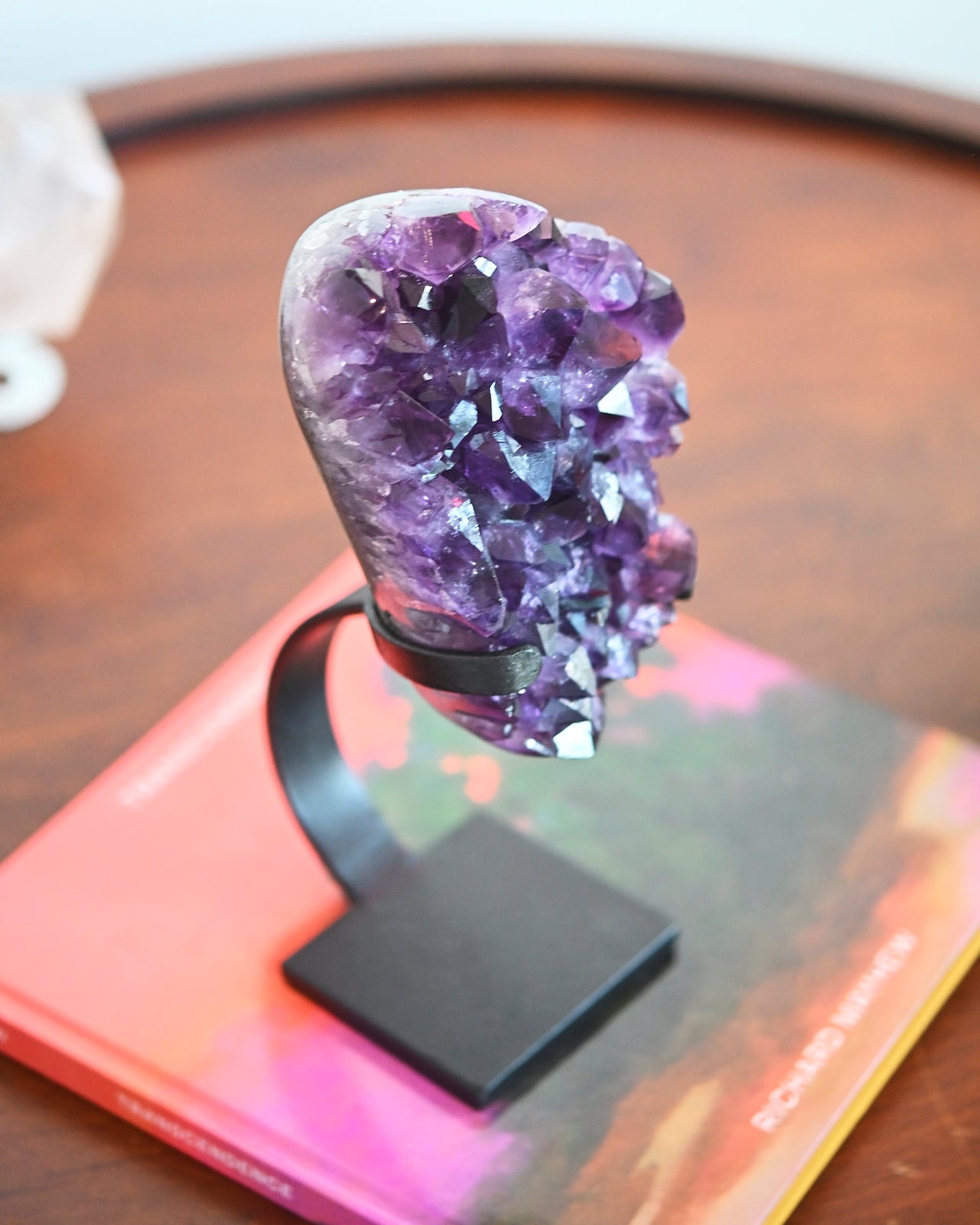 Natural Amethyst Crystal Geode on Wooden Stand - 4.7lbs Healing Stone for Home Decor, Meditation & Spiritual Gifts