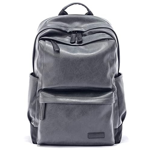 Unisex Vegan PU Leather Laptop Backpack - Stylish Grey Faux Leather Computer Bag for Work, School & Travel