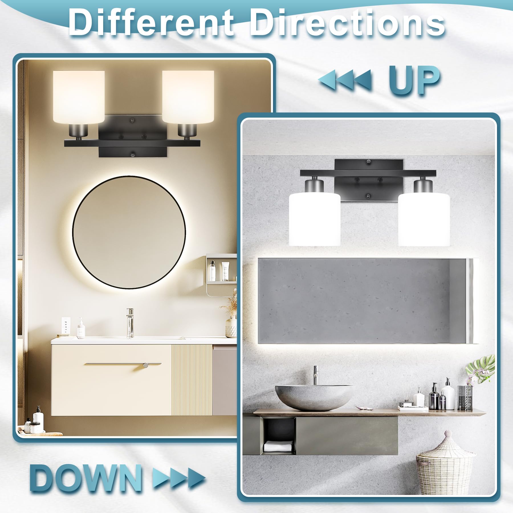 Modern Matte Black Vanity Light - 2-Light Bathroom Fixture for Bedroom & Living Room - E26 Socket, No Bulbs