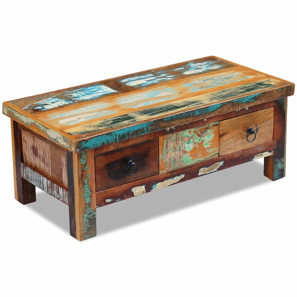 Vintage Industrial Coffee Table - Rustic Farmhouse Solid Wood Tea Table for Living Room & Office