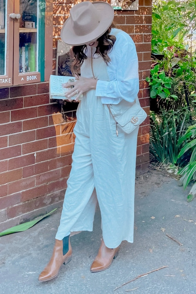 Women's Beige Linen Overalls - Comfortable Jumpsuit with Pockets for Gardening, Casual Outings & Summer Fashion