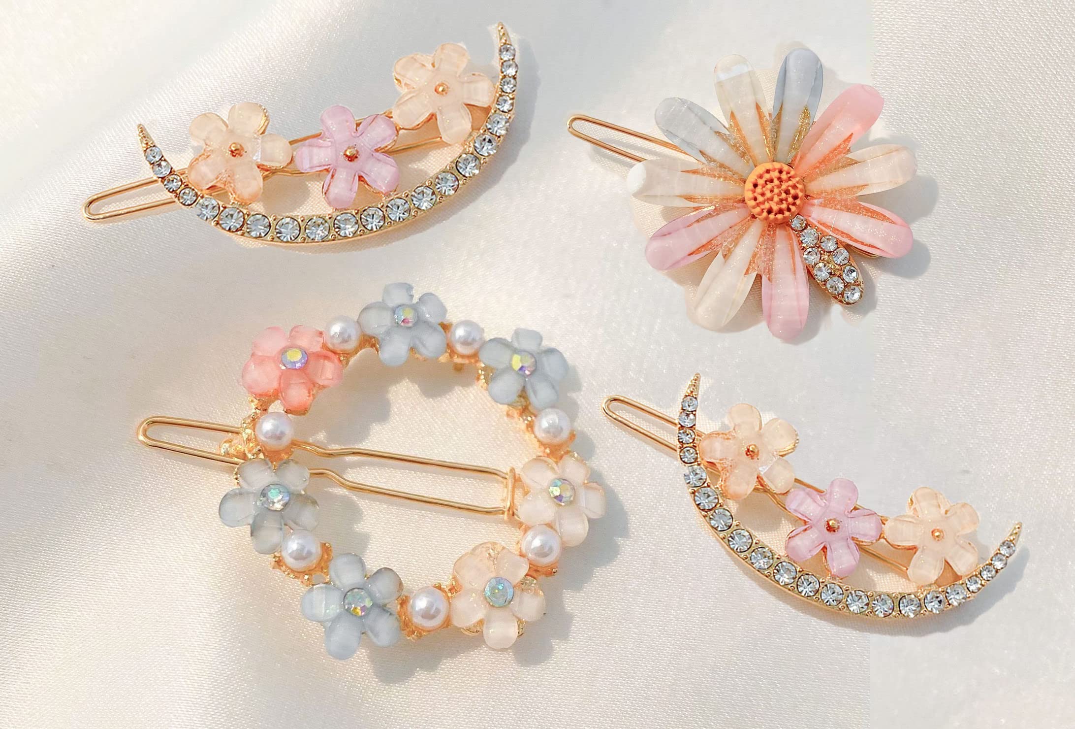 Stylish Geometric Hollow Metal Hair Clips for Women - 4-Piece Set with Pearl Accents | Korean Hair Barrettes & Hairpins | Perfect for School, Work, Parties & Everyday Hairstyling