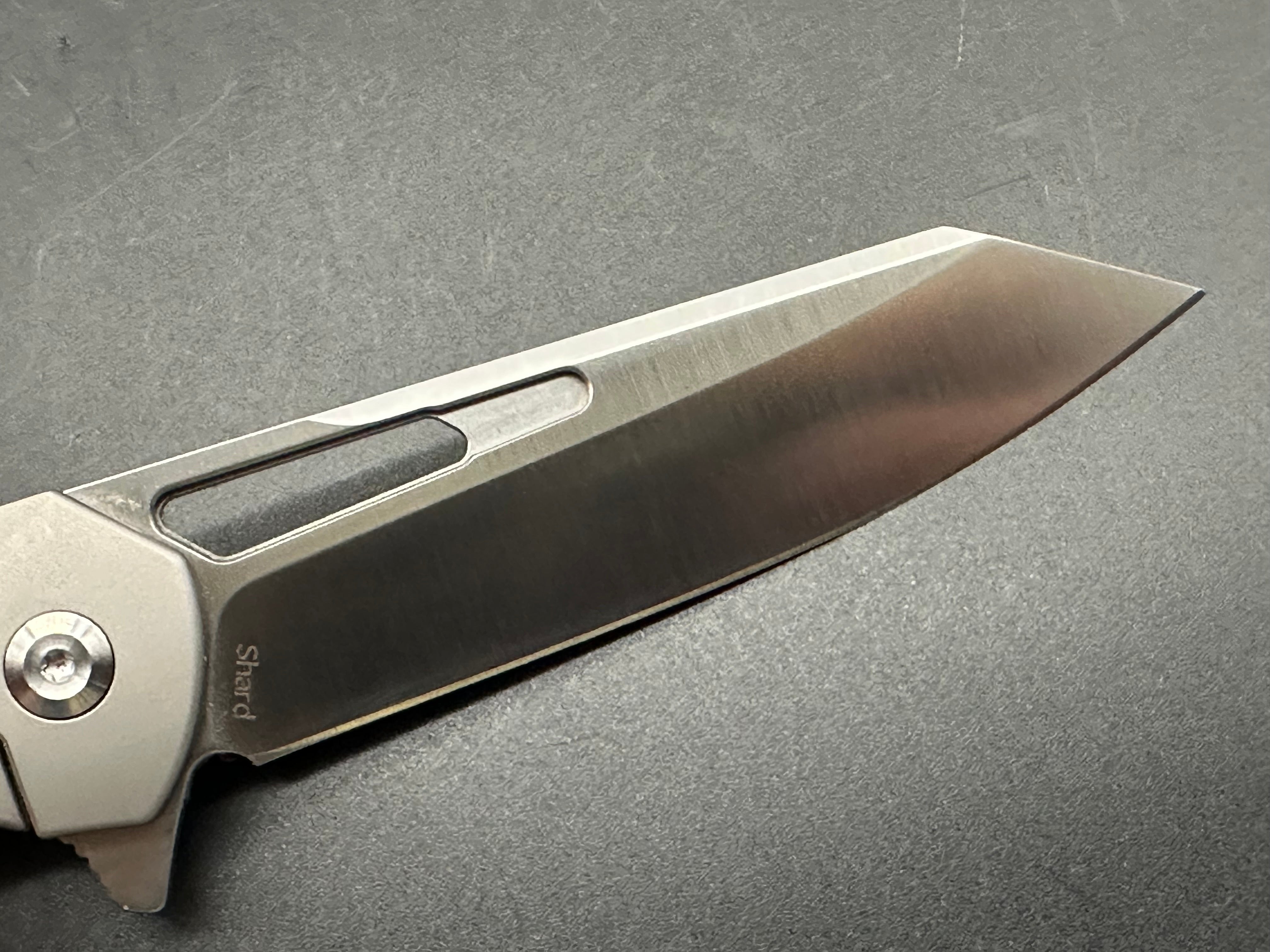 Kansept Shard Gray Titanium Frame Knife with Bronze Inlays - EDC Folding Pocket Knife for Outdoor, Camping, and Everyday Carry