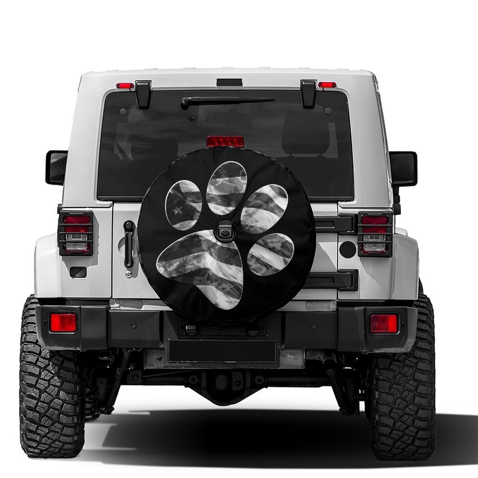 Foruidea Paws USA Flag Spare Tire Cover with Backup Camera Hole - 16 Inch Wheel Tire Cover for Trailer, RV, SUV & Most Vehicles | Durable Waterproof Design for Road Trips & Outdoor Adventures