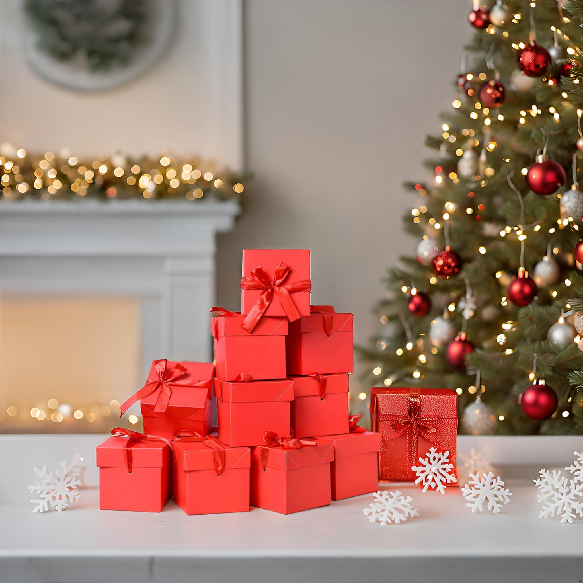 12 Pcs Red Gift Boxes with Lids - Christmas, Wedding, Birthday Favors for Presents & Flower Arrangements