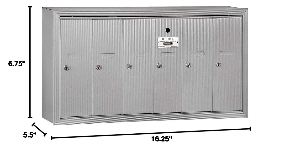 3506ASU Vertical Mailbox with 6 Doors - USPS Approved Aluminum Surface Mount Mailbox for Apartment Buildings & Multi-Family Homes - Secure Mail Collection Solution