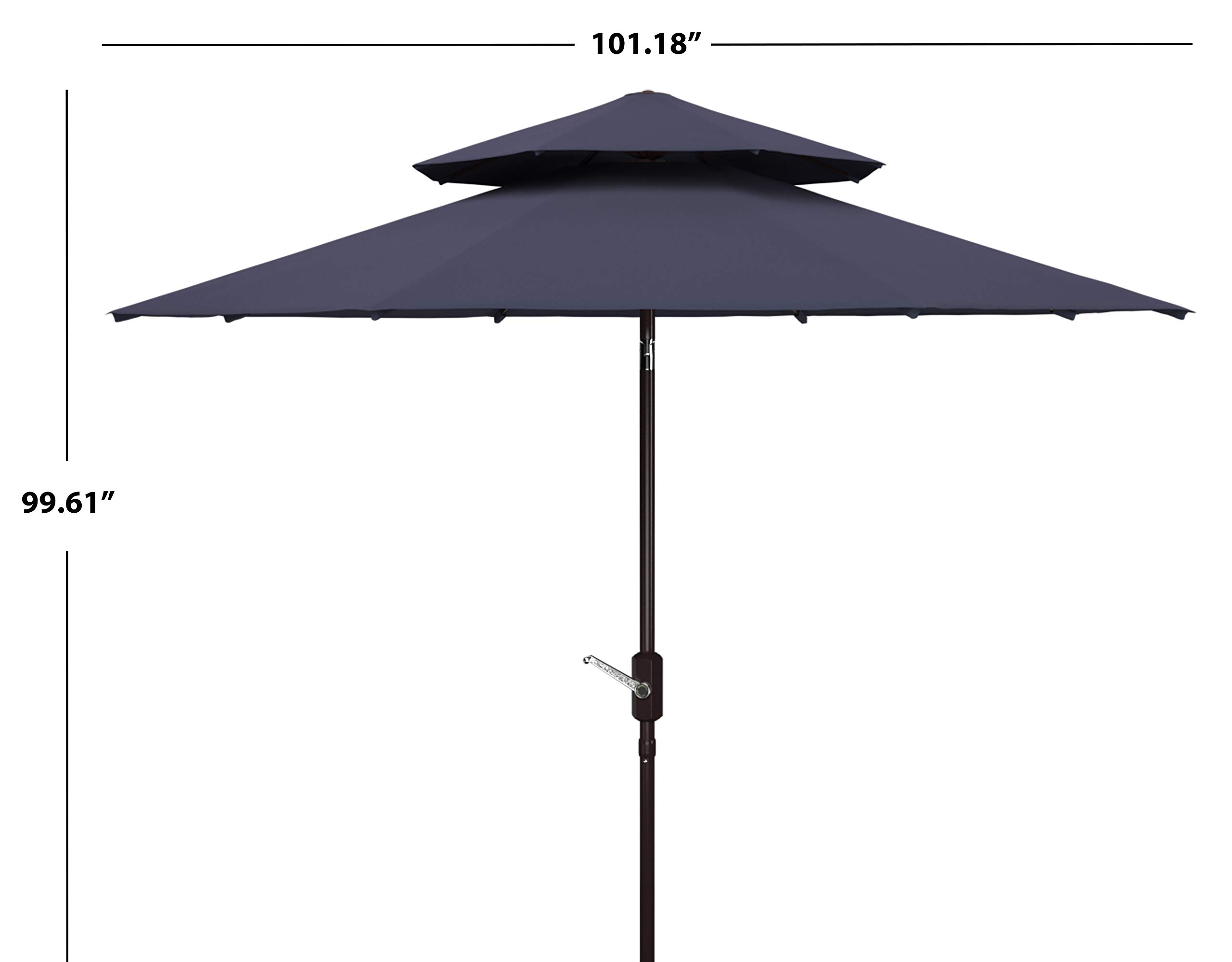 SAFAVIEH Outdoor Athens Navy & White 9-Foot Double Top Crank Patio Umbrella with UV Protection - Perfect for Poolside, Backyard, and Outdoor Dining Areas