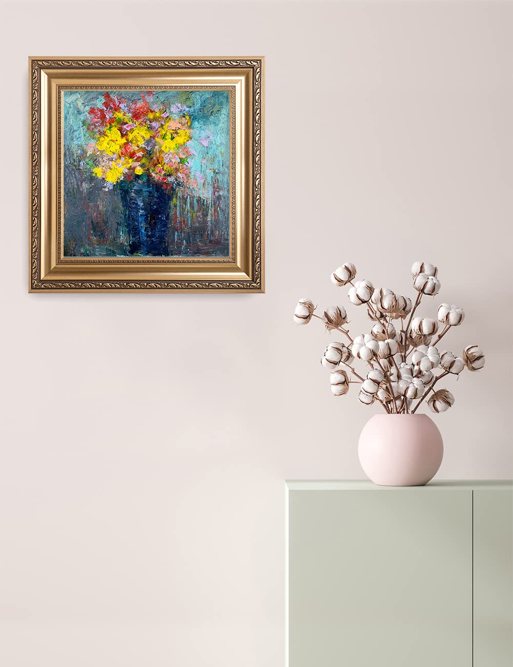 DECORARTS - 'After The Rain' by David Ma - Floral Abstract Wall Art Print in Classic Golden Frame (22
