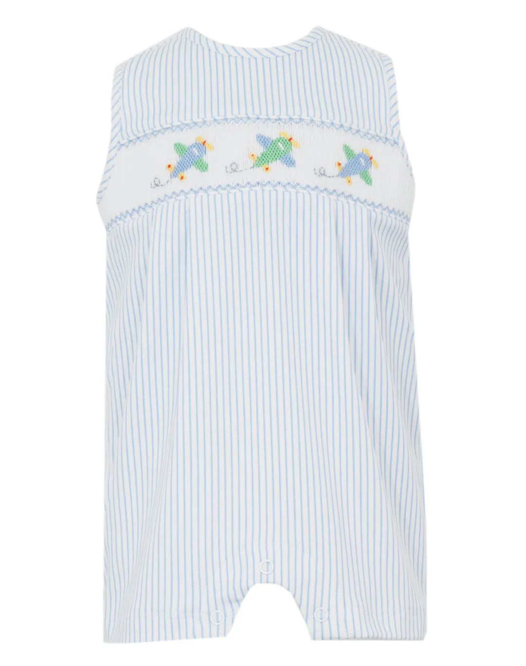 Light Blue Stripe Knit Jon Jon with Airplane Smocking - Classic Baby Boys' Outfit for Special Occasions & Photo Shoots