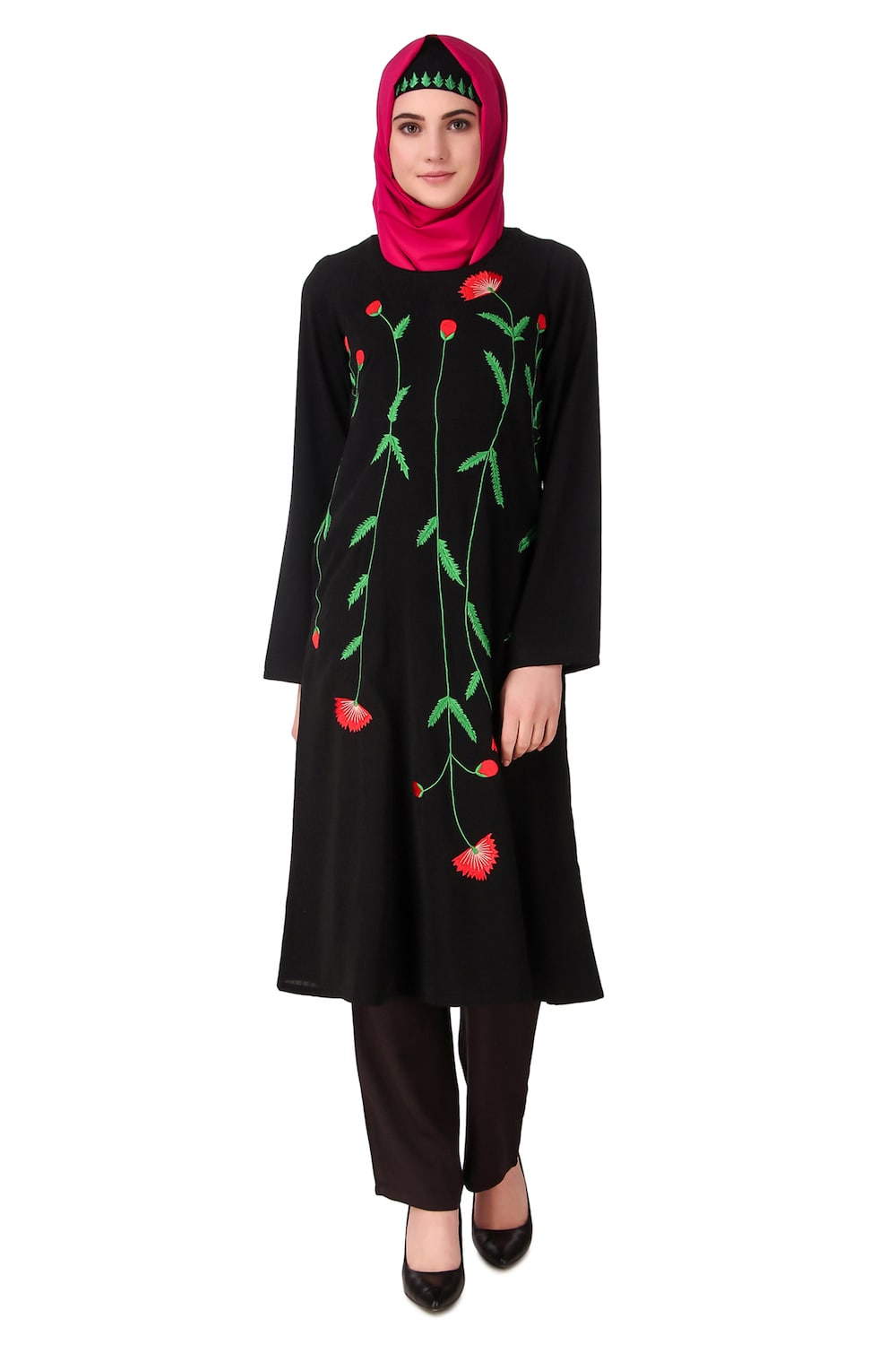 Elegant Long Embroidered Stem Nida Salwar Kameez Outfit - Traditional Pakistani/Indian Ethnic Wear for Weddings & Festivals
