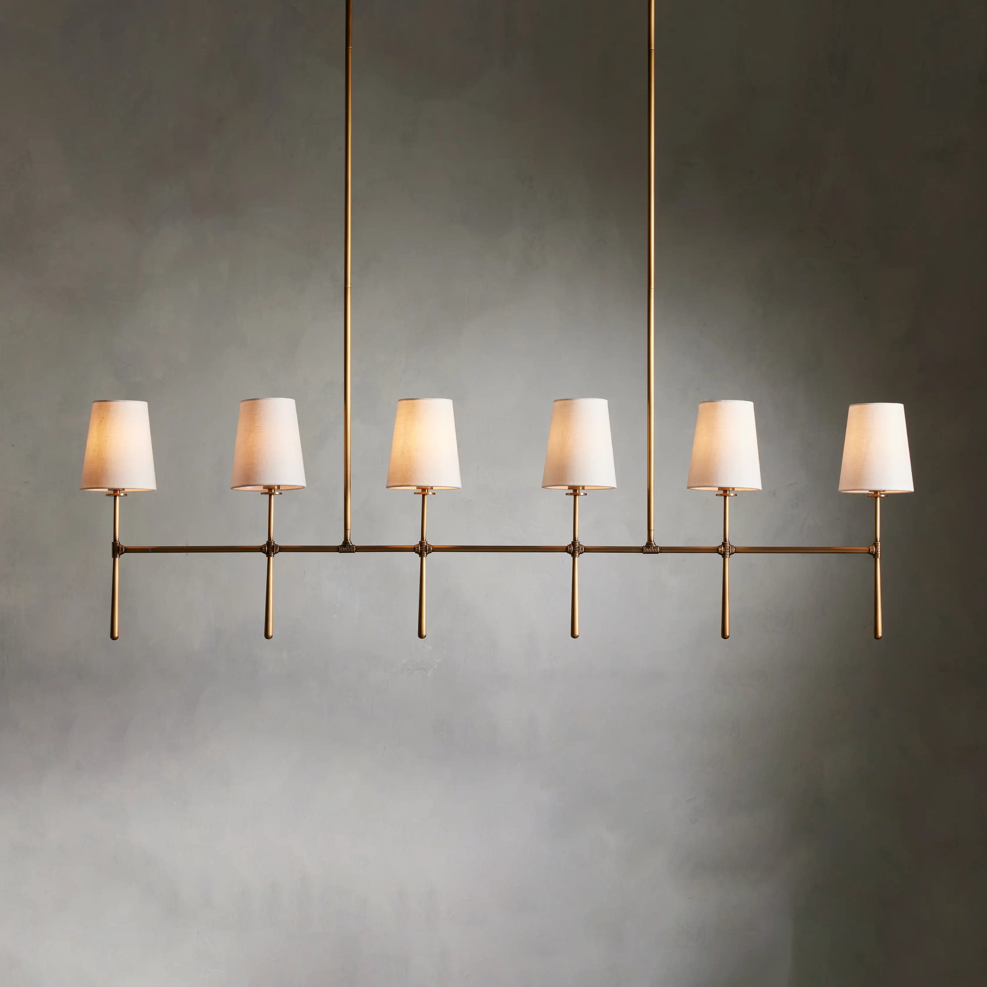 Modern Rhodes Linear Chandelier - Sleek 6-Light LED Pendant Lighting Fixture for Dining Room, Kitchen Island & Contemporary Home Decor | Dimmable, Gold Finish, Easy Installation