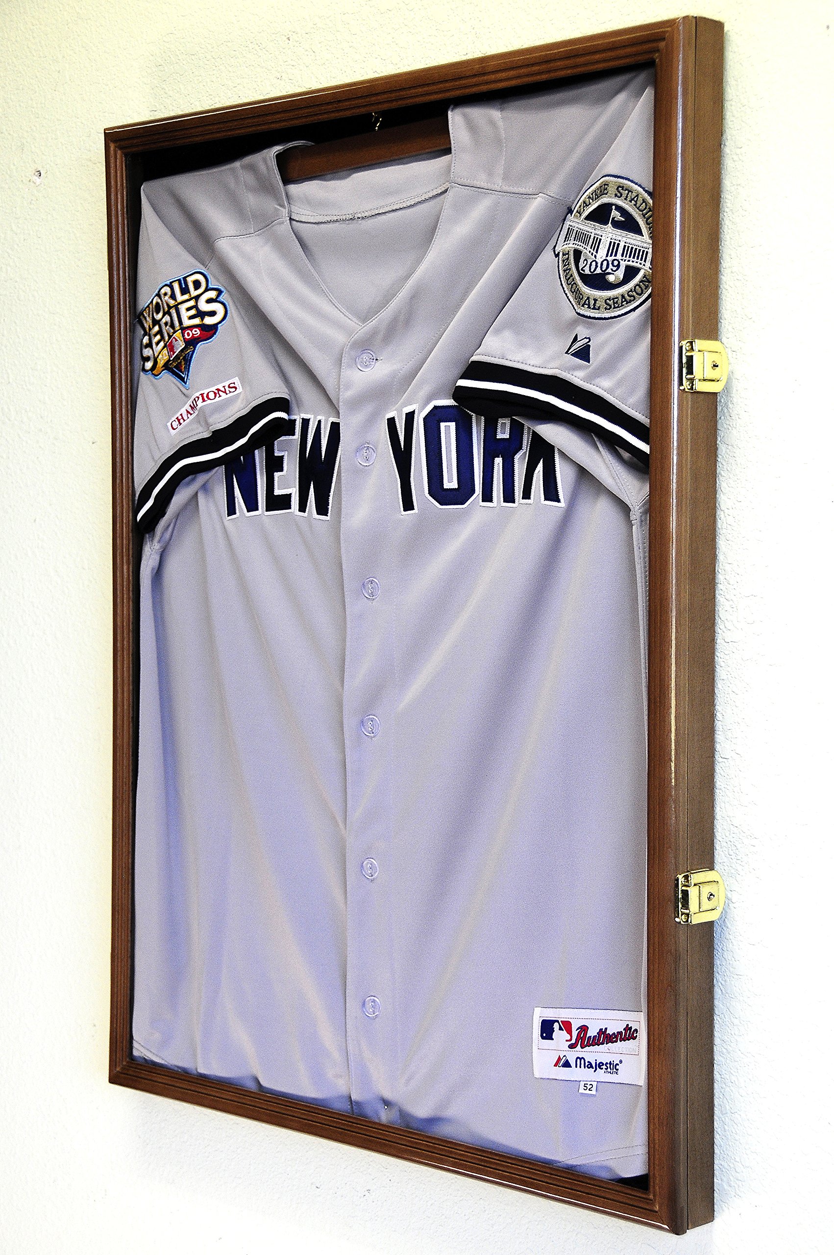Premium Baseball Jersey Display Case with 98% UV Protection - Walnut Finish for Sports Memorabilia Collection & Home Decor