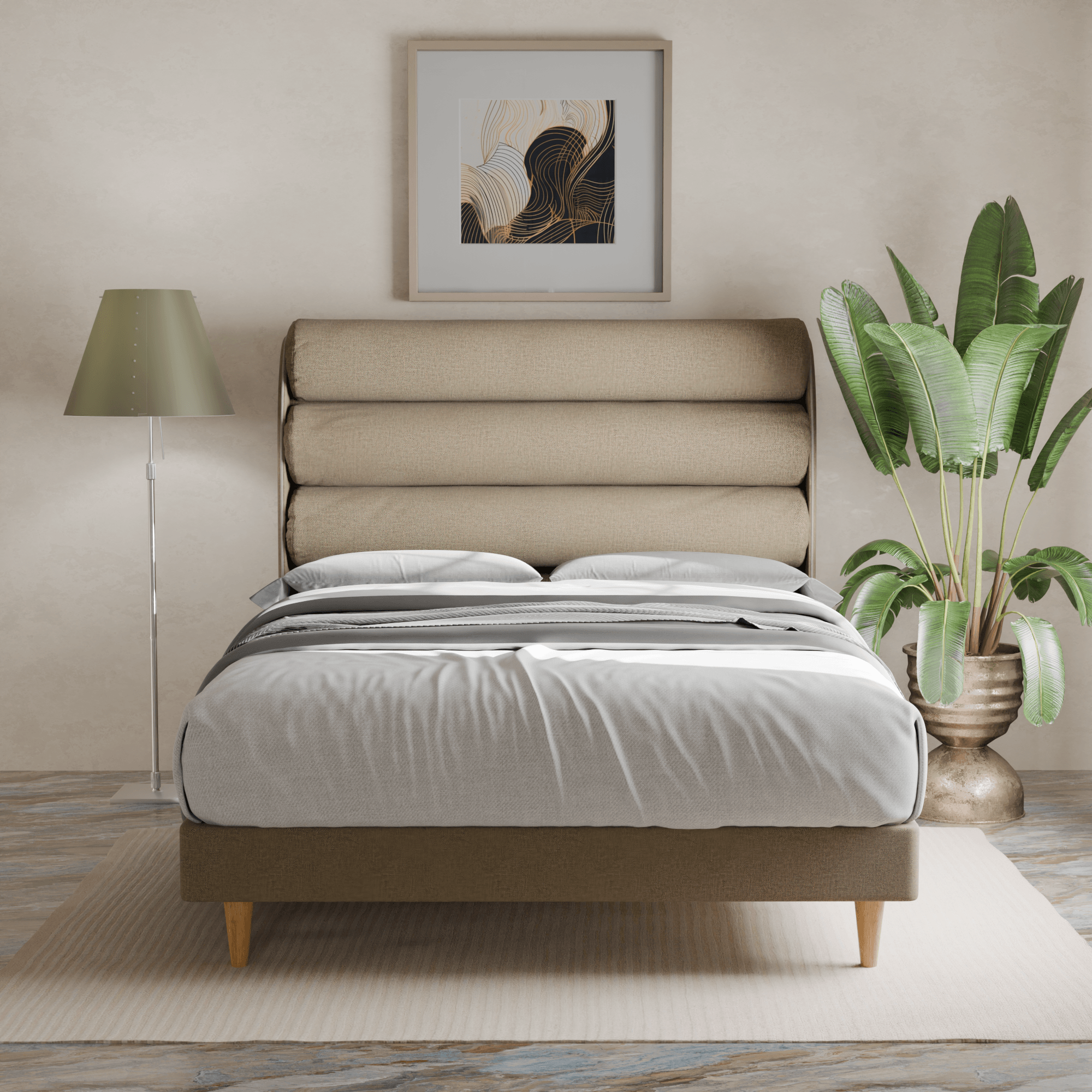 Gobbee Waterproof Fabric Bed Frame - Queen Size Platform Bed with Sturdy Metal Slats, Easy Assembly, Noise-Free Support - Perfect for Bedrooms, Guest Rooms, and Dormitories