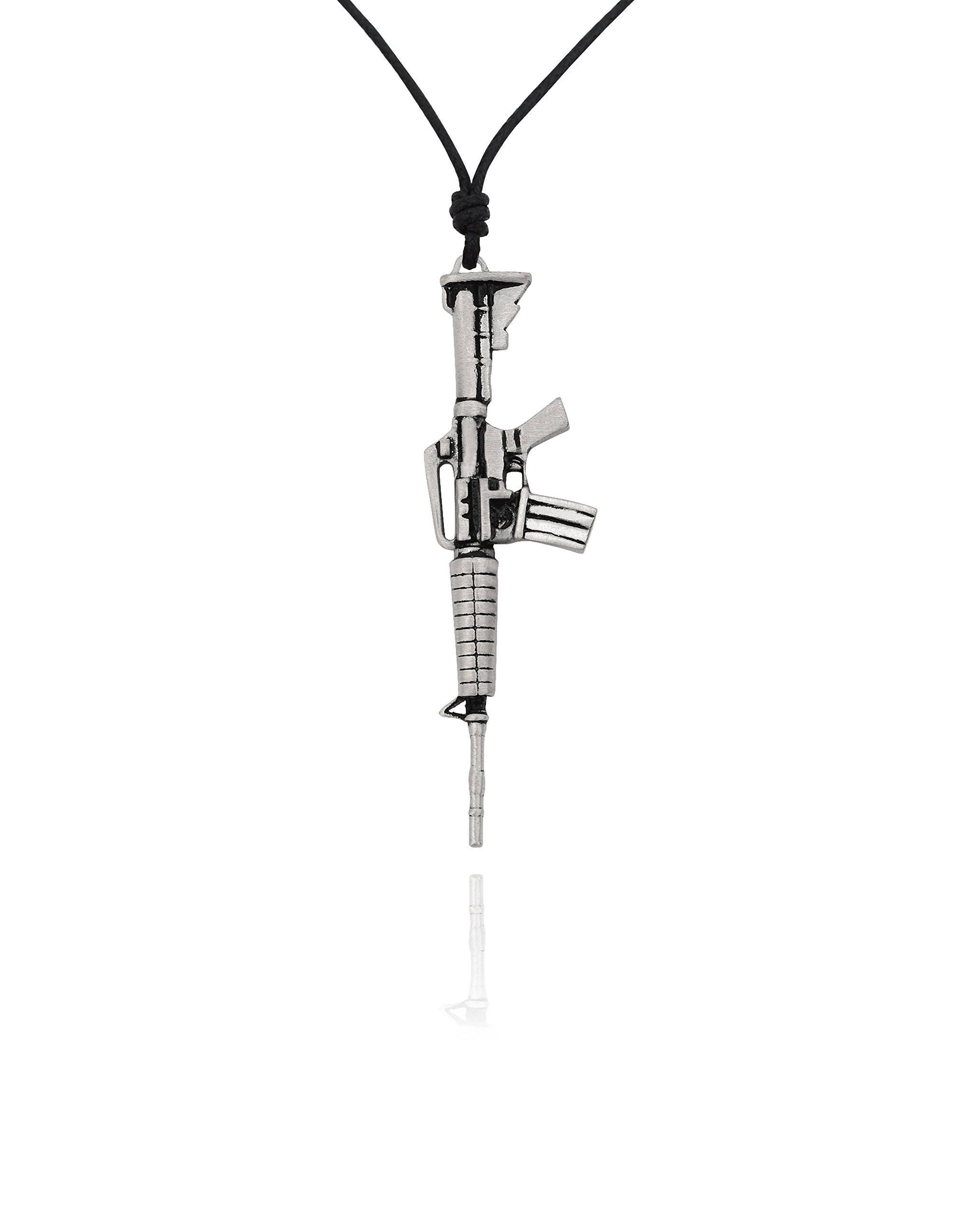 Vietguild Machine Gun Silver Pewter Charm Necklace Pendant - Military Style Jewelry for Men & Women - Perfect for Punk Rock, Biker Fashion and Edgy Outfits