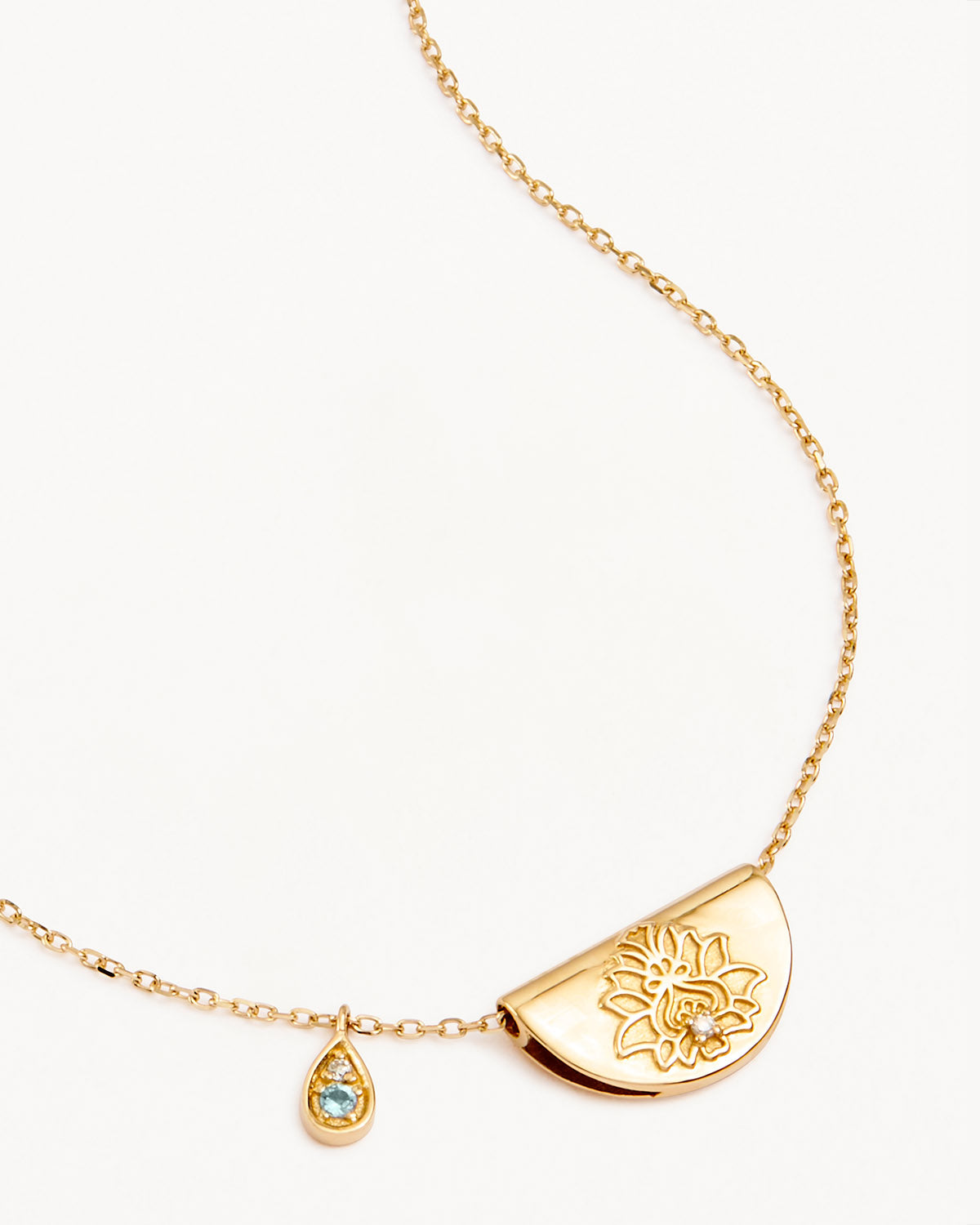 14K Solid Gold Lotus Birthstone Diamond Necklace - March Aquamarine Pendant for Women, Elegant Jewelry Gift for Birthday, Anniversary & Special Occasions | Perfect for Weddings, Parties & Everyday Wear