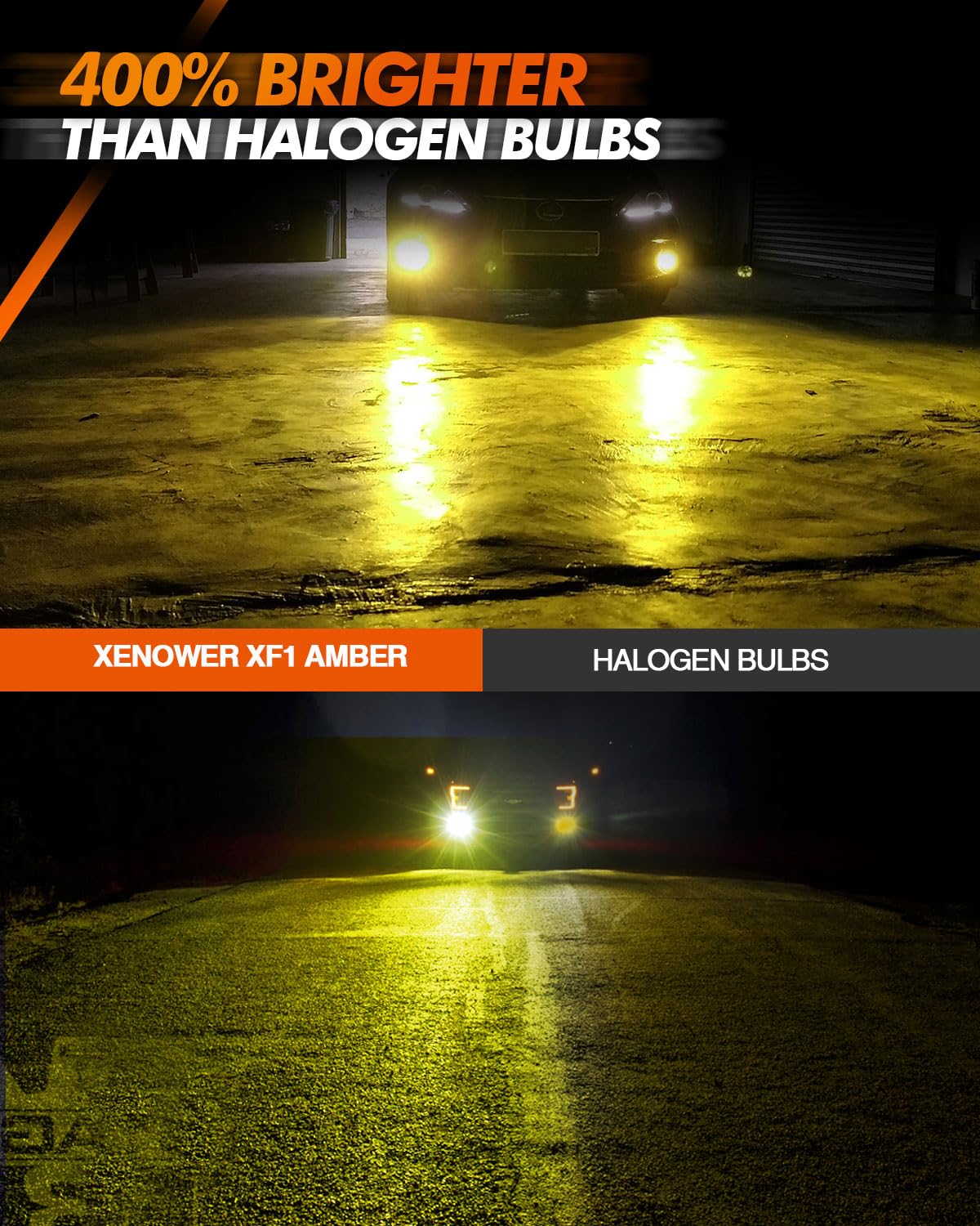 SEALIGHT 9145 H10 Yellow LED Fog Light Bulbs - 400% Brighter, 3000K Amber, Strong Penetration - Replacement for 9045 9140 9040 LED Fog Lights - Perfect for Cars, Trucks, SUVs (Pack of 2) - Ideal for Foggy, Rainy, and Low Visibility Driving Conditions