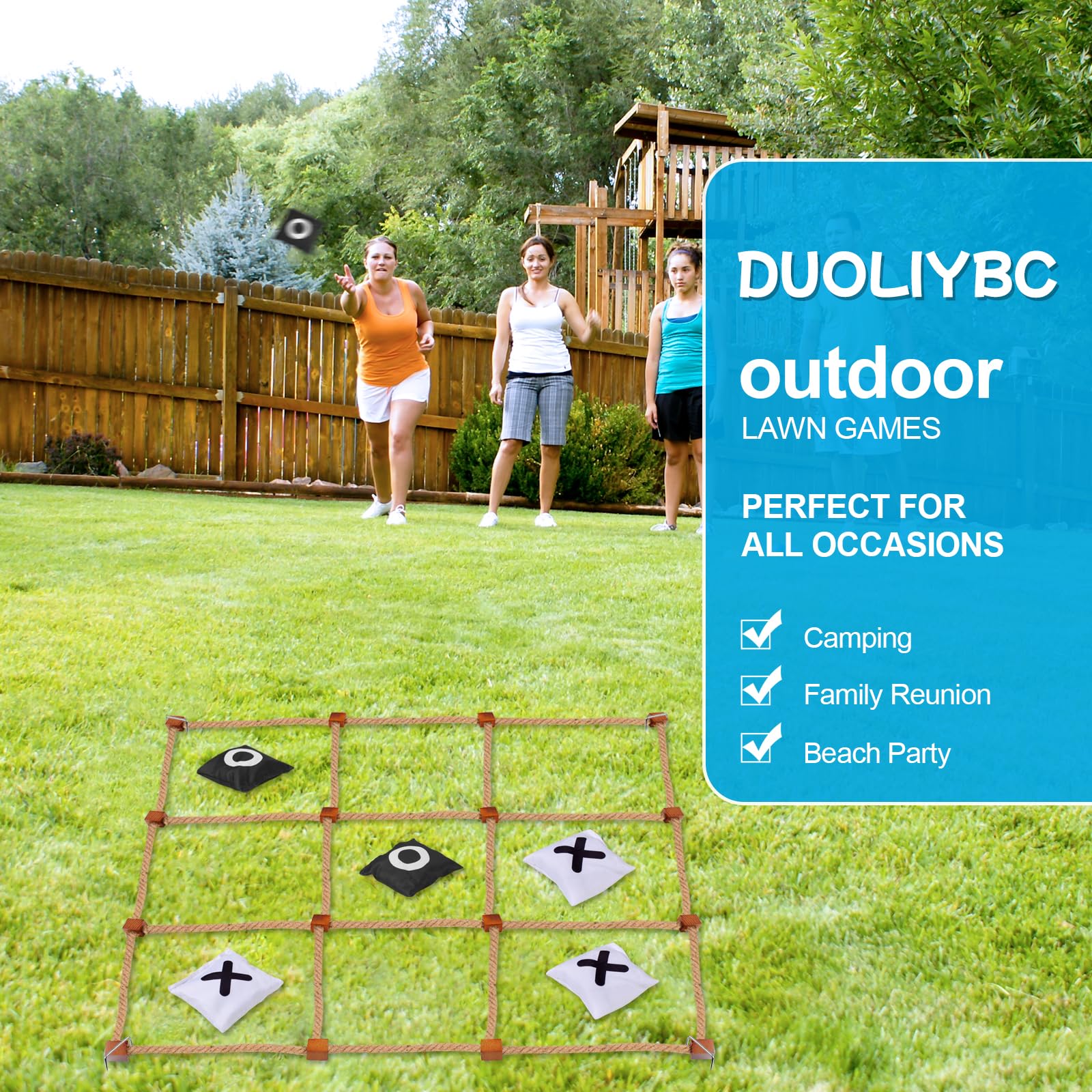 Giant Wooden Tic Tac Toe Outdoor Game Set - 4ft x 4ft Jumbo Size for Backyard, Lawn, Camping & Parties - Fun Bean Bag Toss Game for Kids & Adults - Perfect for Family Gatherings, Picnics and Outdoor Events