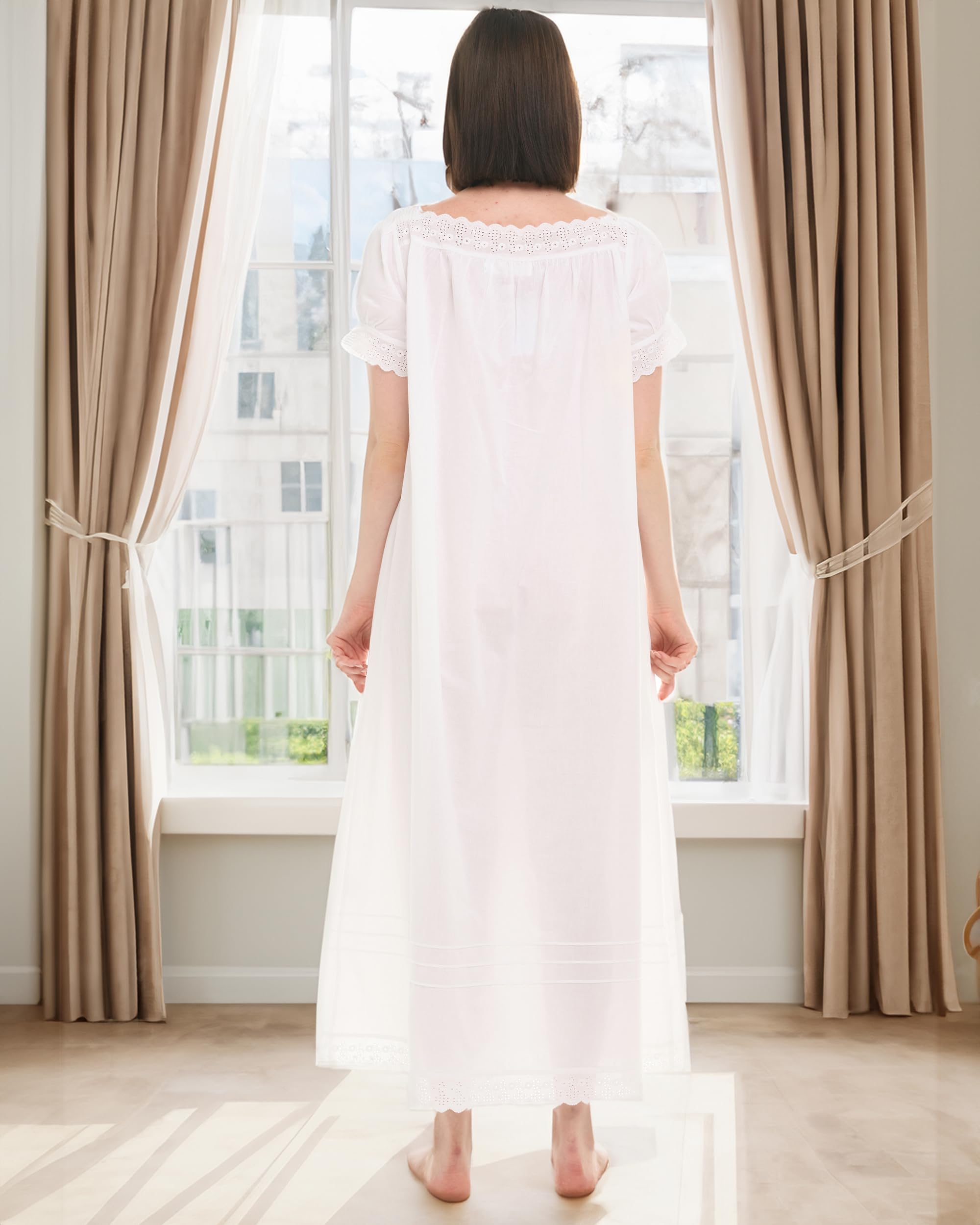 Alexander Del Rossa Women's Soft Cotton White Nightgown - Comfortable Summer Sleepwear for Relaxing at Home & Vacation Getaways