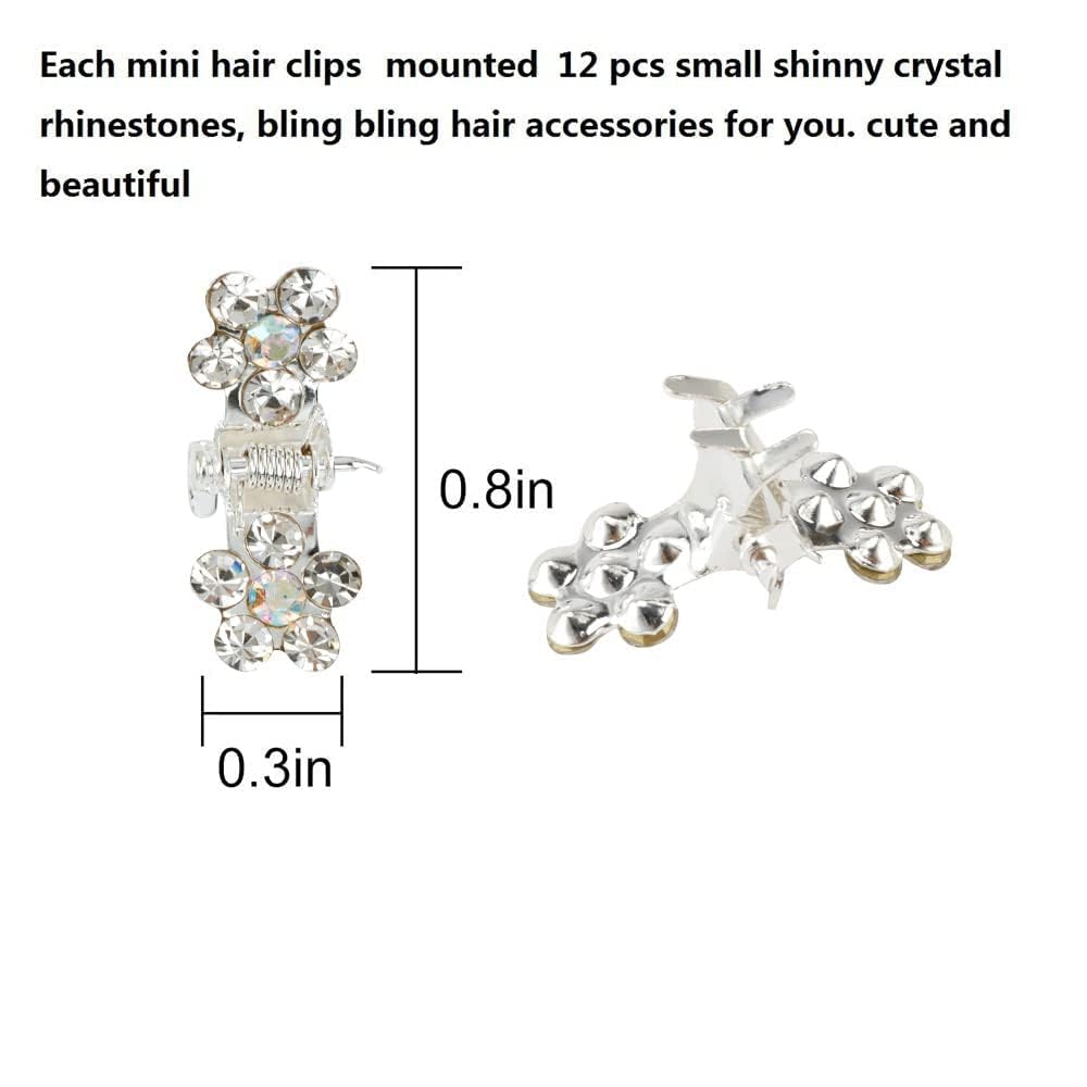 KROGER 36 Pcs Small Hair Clips - Mini No-Slip Grip Hair Claw Clips with Rhinestones for Women & Girls (Silver-White Crystal) - Perfect for School, Work, Parties & Everyday Styling