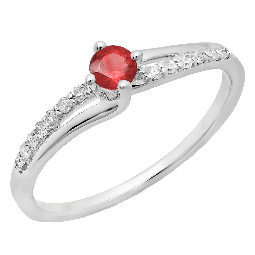 Dazzlingrock 10K Solid Gold Round Ruby & White Diamond Women's Bridal Engagement Ring - Elegant Promise Ring for Weddings, Anniversaries & Special Occasions