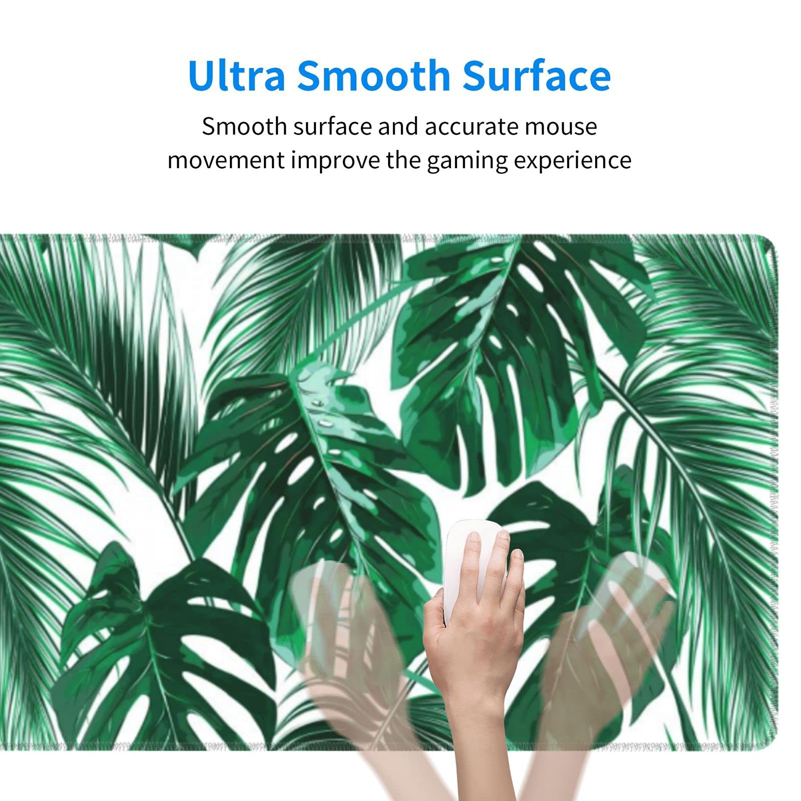 Large 35.4×15.7 Inch Tropical Palm Leaf Gaming Mouse Pad - Non-Slip Rubber Base, Stitched Edges, Waterproof Extended Desk Mat for Keyboard & Mouse - Perfect for Office, Home & Gaming Setup (Ergonomic Workspace Accessory)