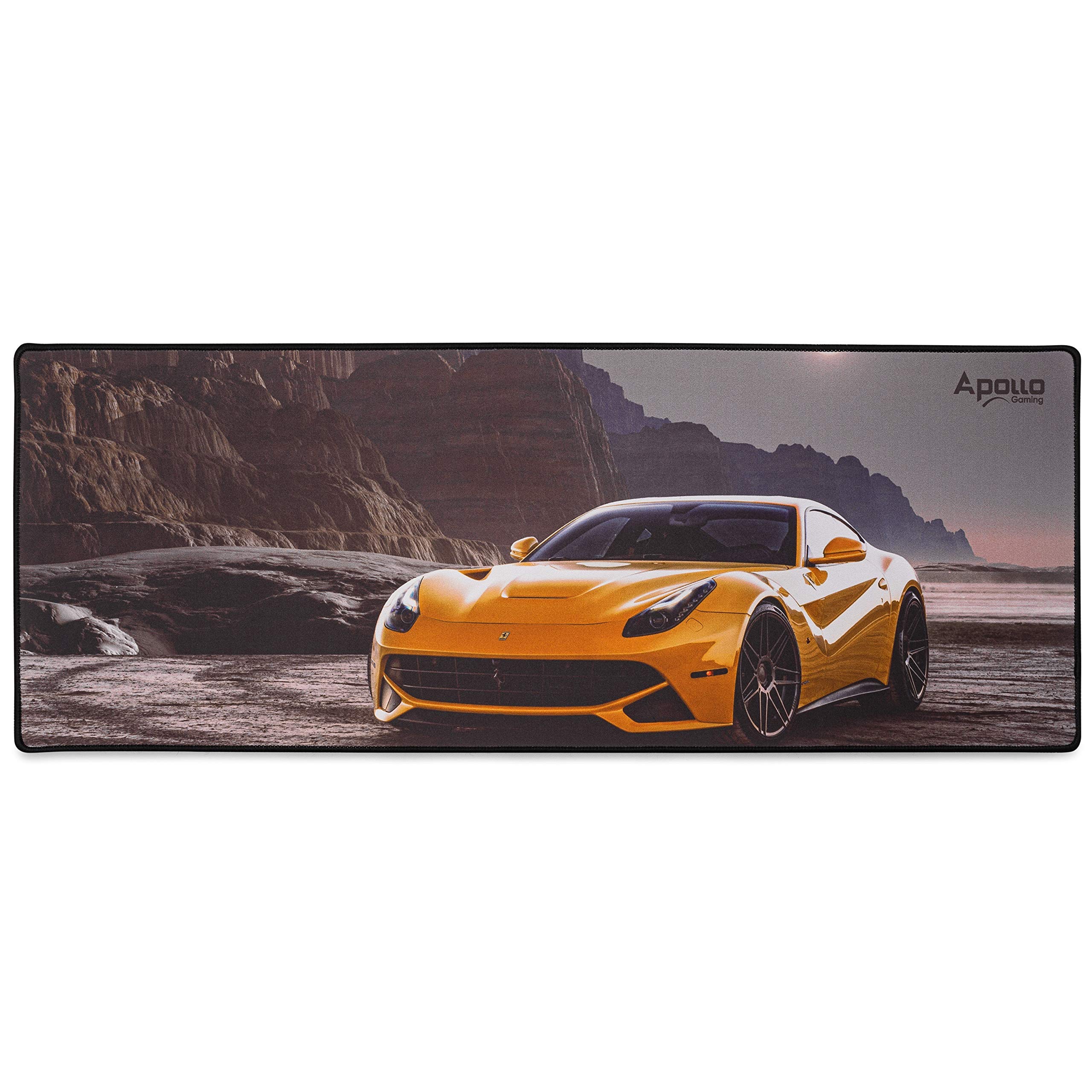 Apollo Gaming Extended Mouse Pad - XXL Large Desk Mat (31.5×11.8In) with Stitched Edges & Smooth Microfiber Surface - Perfect for Office, Gaming & Home Use - Compatible with Keyboard & Mouse - Ferrari Red Design - Ideal for PC, Laptop & Computer Workstations