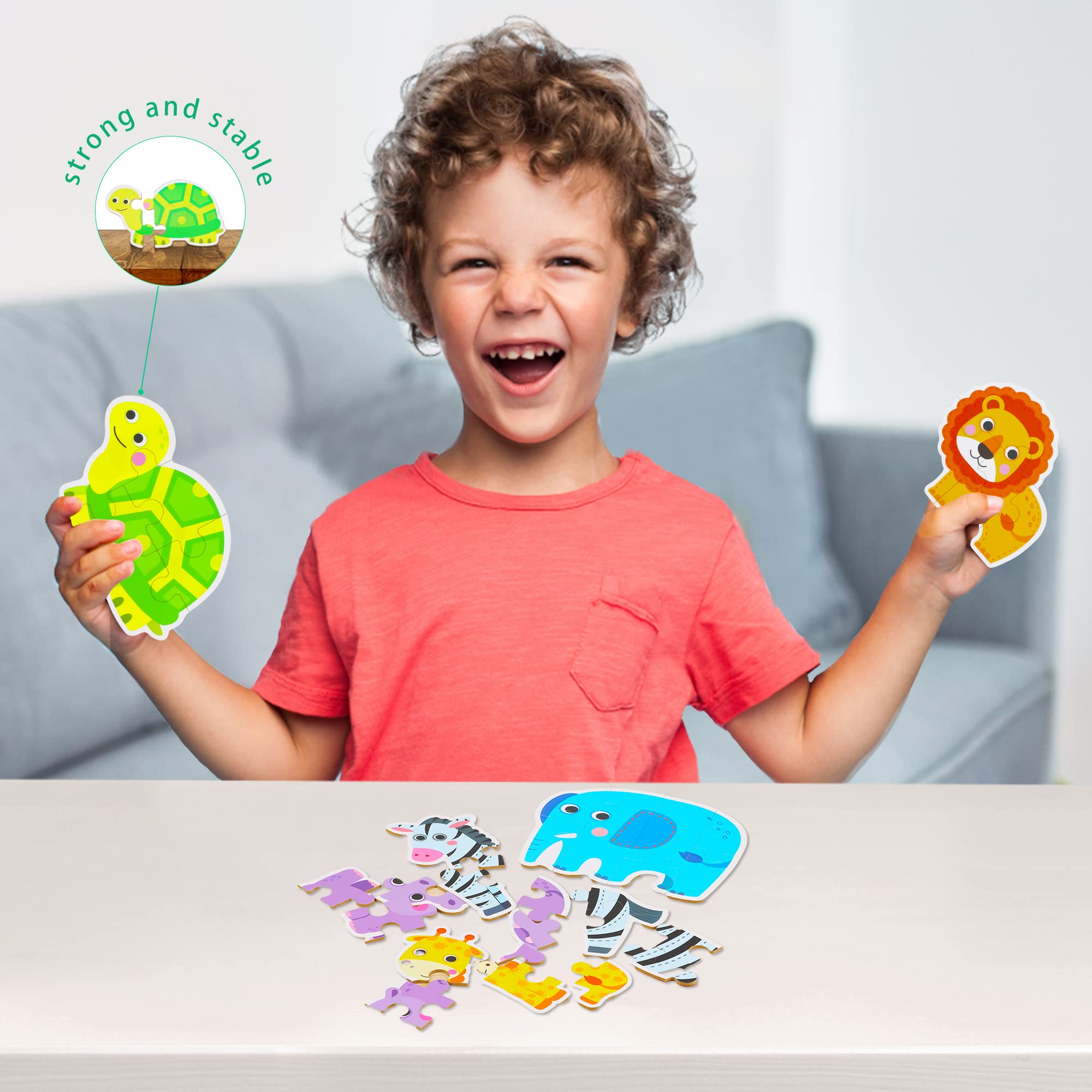 Safari Animal Wooden Puzzles for Toddlers 1-3 - Montessori Learning Toys for Kids 2-5 | Preschool Educational Activity
