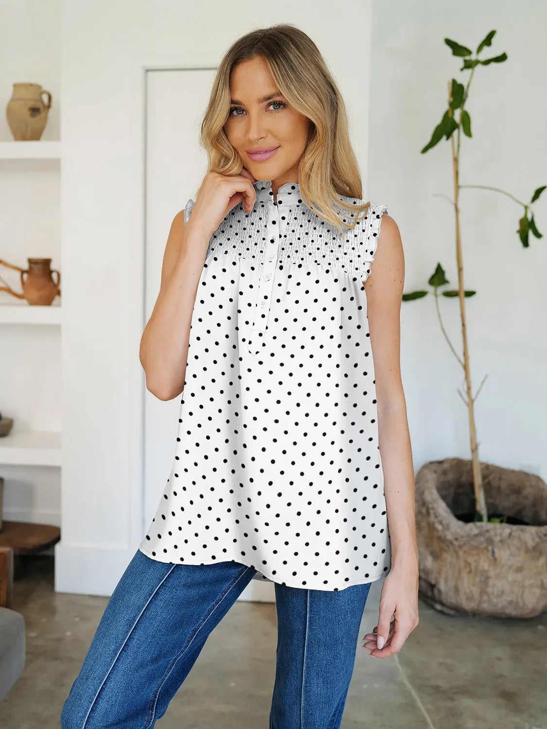 Frill Printed Mock Neck Top for Women - Stylish Blouse for Casual Wear, Office & Date Night | Trendy Floral Design & Comfortable Fit