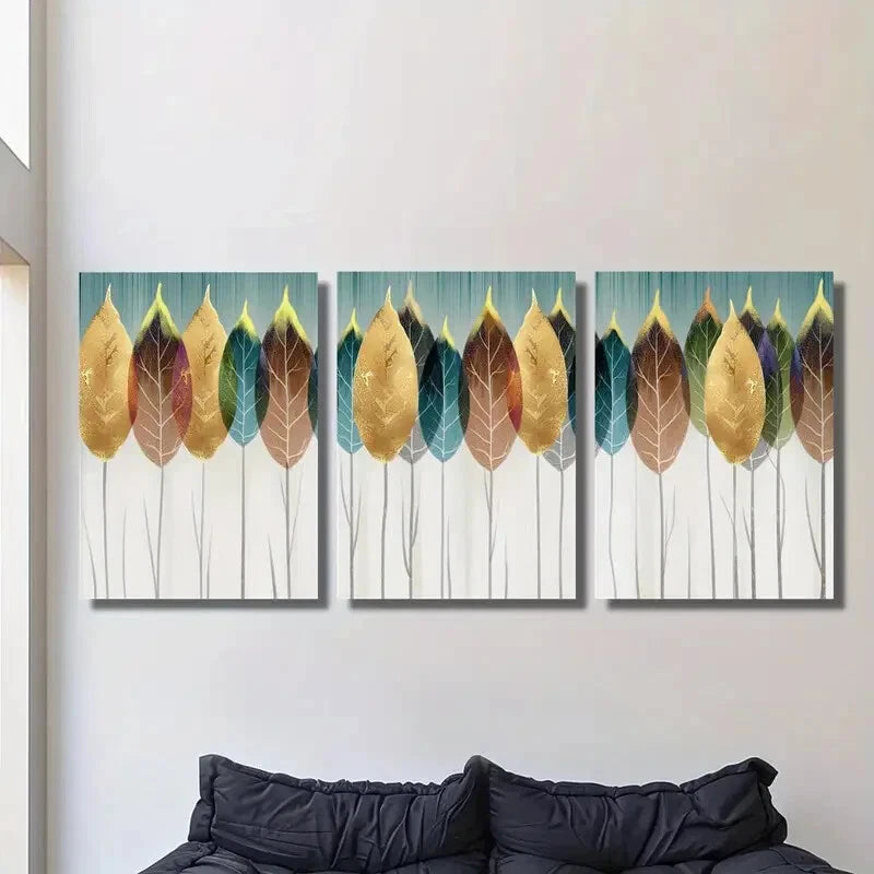 3-Piece Golden Leaf Design Metal Wall Art - Ready to Hang Modern Home Decor for Living Room, Bedroom & Office