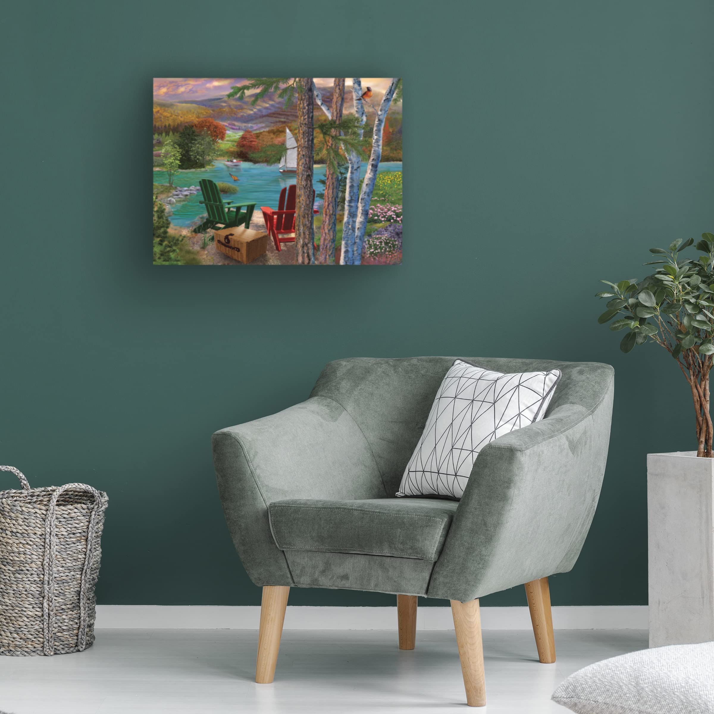 Trademark Fine Art 'Lakeside View from the Chairs' Canvas Wall Art Print by Bigelow Illustrations - Perfect for Living Room, Bedroom & Office Decor