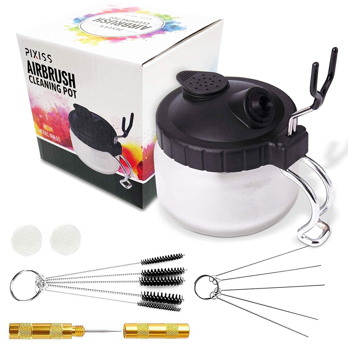 Professional Airbrush Cleaner Kit with Cleaning Solution, Holder & Glass Pot - Ultimate Airbrush Cleaning Set for Artists & Hobbyists - Perfect for Model Painting, Tattoo Practice & DIY Crafts