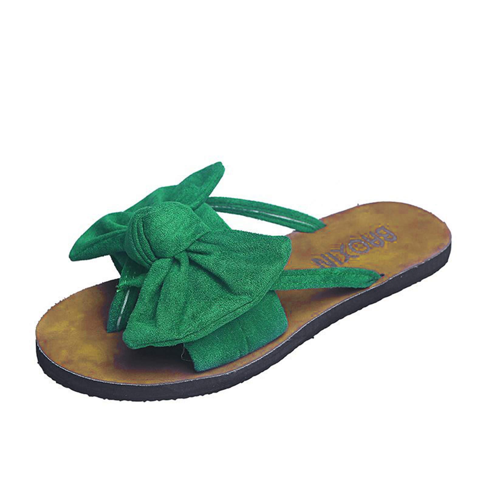 UINKISY Women's Flip Bowknot Suede Slippers - Casual Flat Shoes with Hard Sole, Comfortable Beach Sandals for Women (Green, Size 37-42) | Perfect for Vacation, Poolside, and Summer Outings