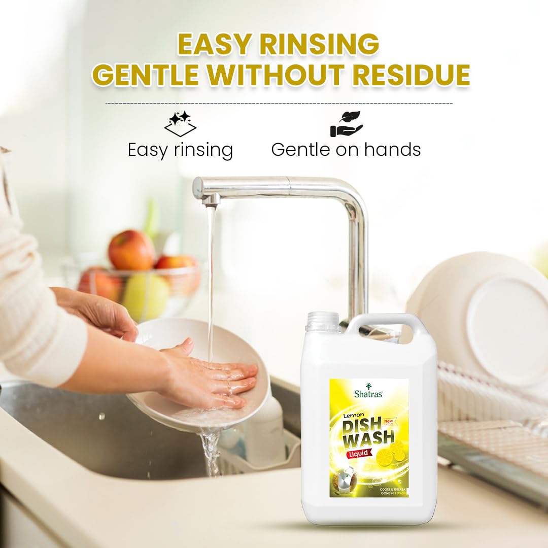 Shatras Lemon Dishwashing Liquid Gel - Powerful Kitchen Utensil Cleaner for Grease & Oil Removal (5000ml) - Ideal for Hand Washing Dishes, Pots, Pans & Cutting Boards
