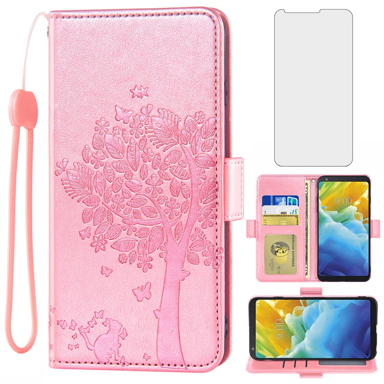 **Asuwish Wallet Case for LG Stylo 4 & Stylo 4 Plus - Flip Cover with Card Holder, Wrist Strap & Tempered Glass Screen Protector - Compatible with LG Stylo4, Sylo4, Style 04, Q Stylus Alpha (Rose Gold) - Perfect for Work, Travel & Everyday Use**