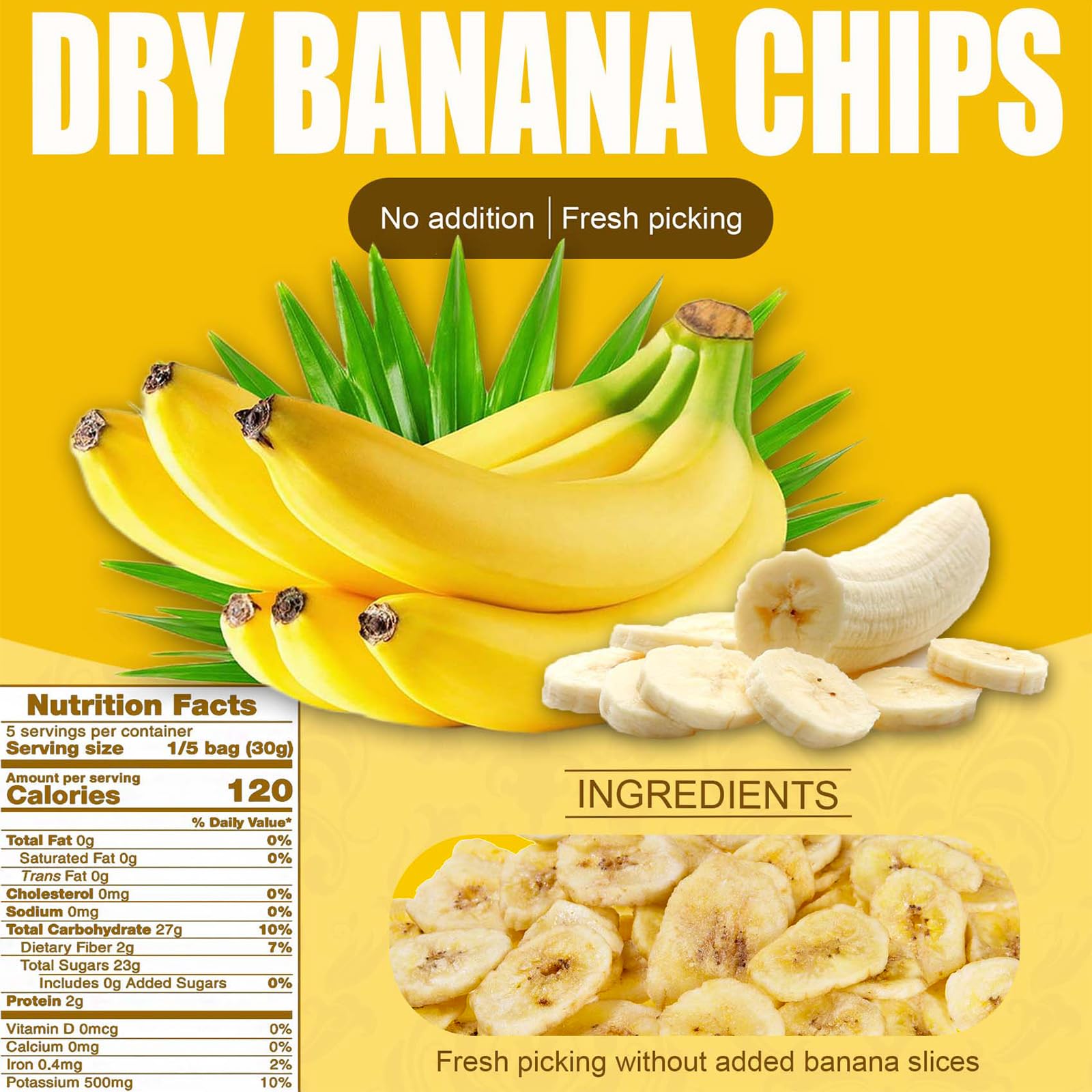 Premium Freeze Dried Banana Chips 5.29oz (150g) - All Natural, Gluten Free, Vegan Snacks - No Sugar Added, Healthy Dehydrated Fruit Alternative to Candy - Perfect for Lunchboxes, Hiking & On-the-Go Snacking