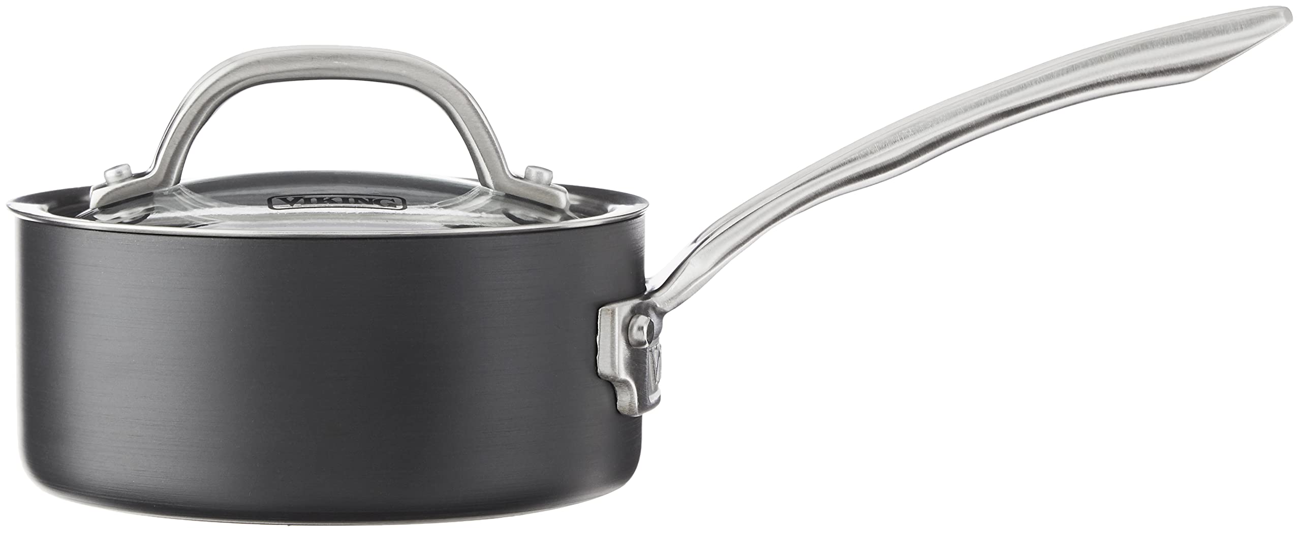Viking 1 Quart Non Stick Sauce Pan with Glass Lid - Hard Anodized Nonstick Saucepan Cooking Pot - Dishwasher & Oven Safe - Induction Compatible - Gray - Perfect for Sauces, Soups, and Small Batch Cooking