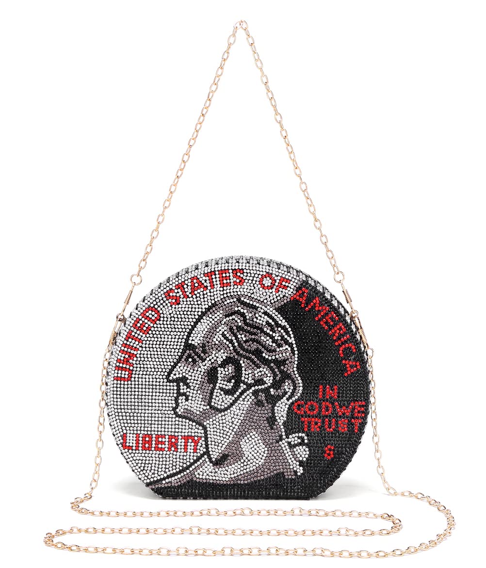 Covelin Women's Rhinestone Evening Clutch Bag - Dollar Coin Design Handbag for Parties, Weddings & Special Occasions
