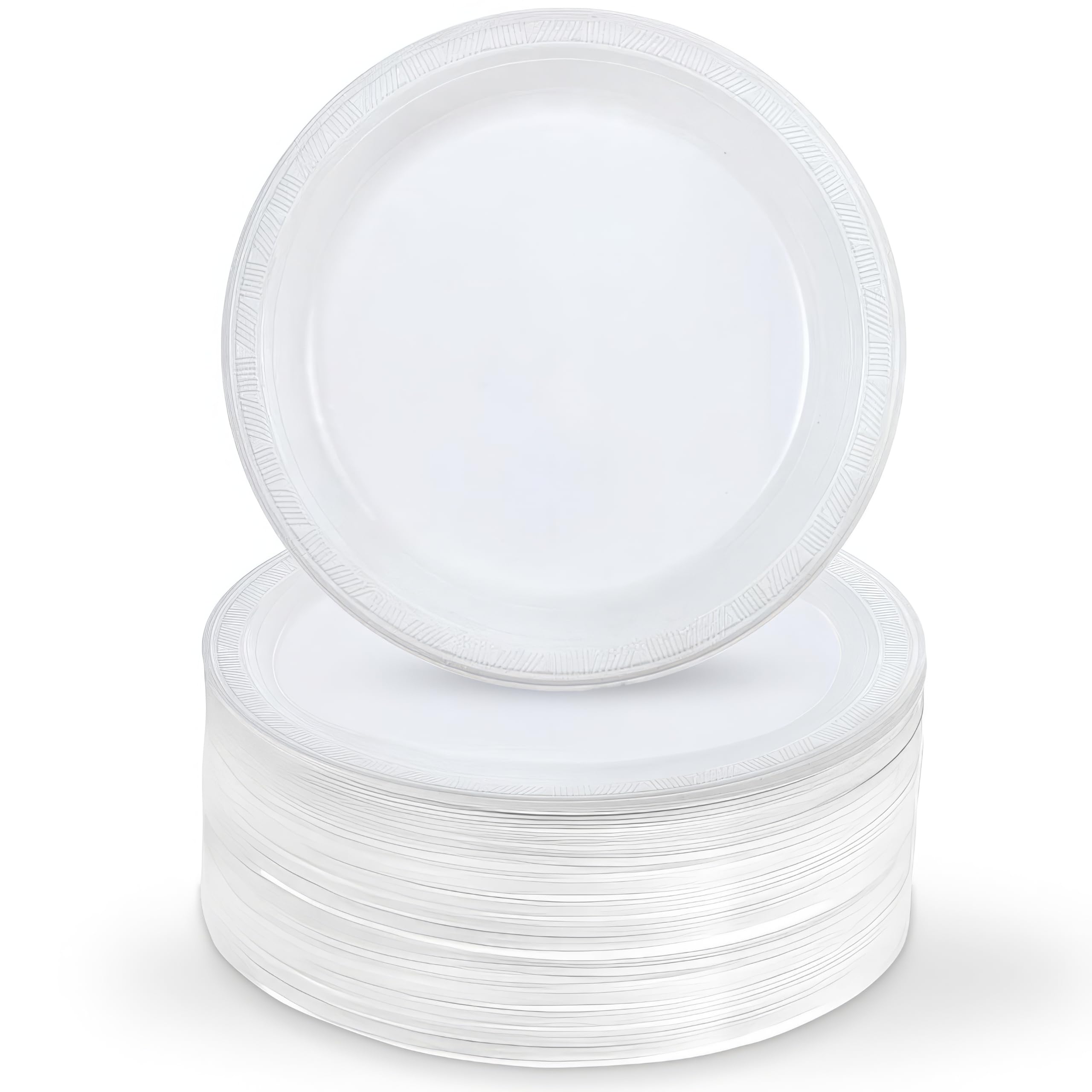White 9 Inch Round Disposable Plastic Dinner Plates - 100 Pack | Microwave Safe & Durable for Parties, BBQs, Picnics & Family Gatherings