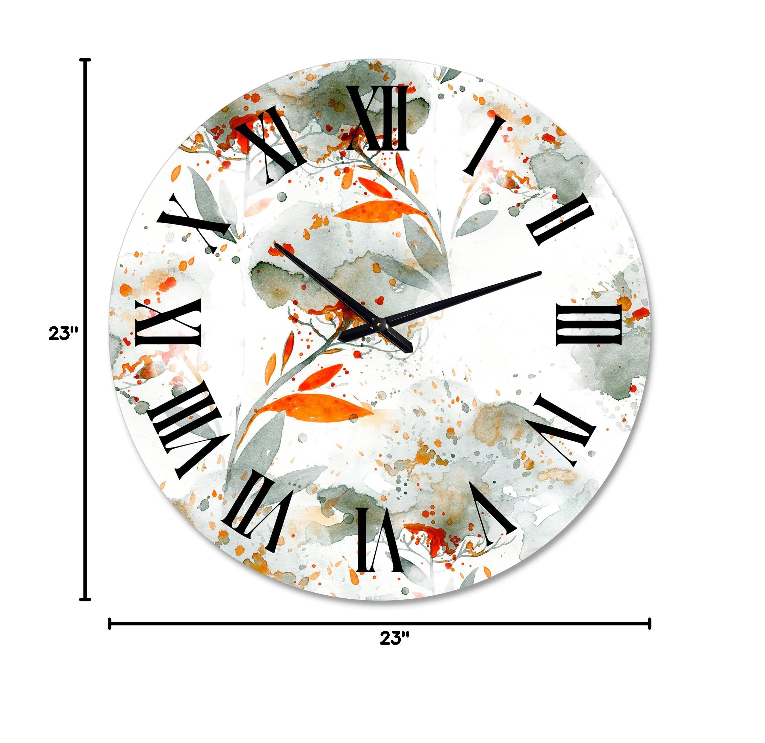 Large Floral Wall Clock - Green & Orange Wildflowers Design for Home & Office Decor | Perfect for Living Room, Bedroom, Kitchen