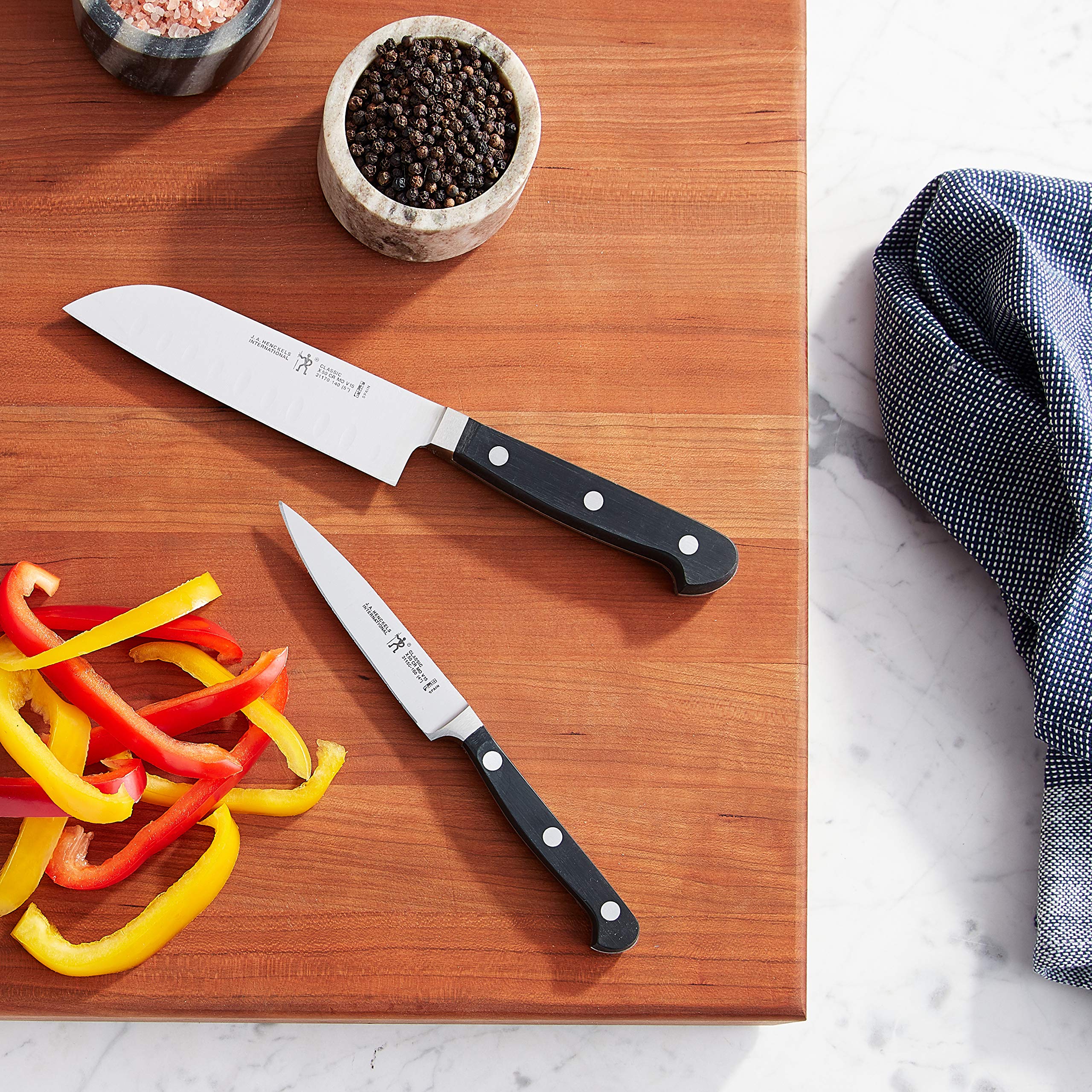 HENCKELS Classic Razor-Sharp 2-Piece Knife Set - 5 Inch Santoku Knife & Paring Knife | German Engineered Stainless Steel Kitchen Knives for Professional Chefs & Home Cooking | Perfect for Slicing, Dicing & Precision Cutting