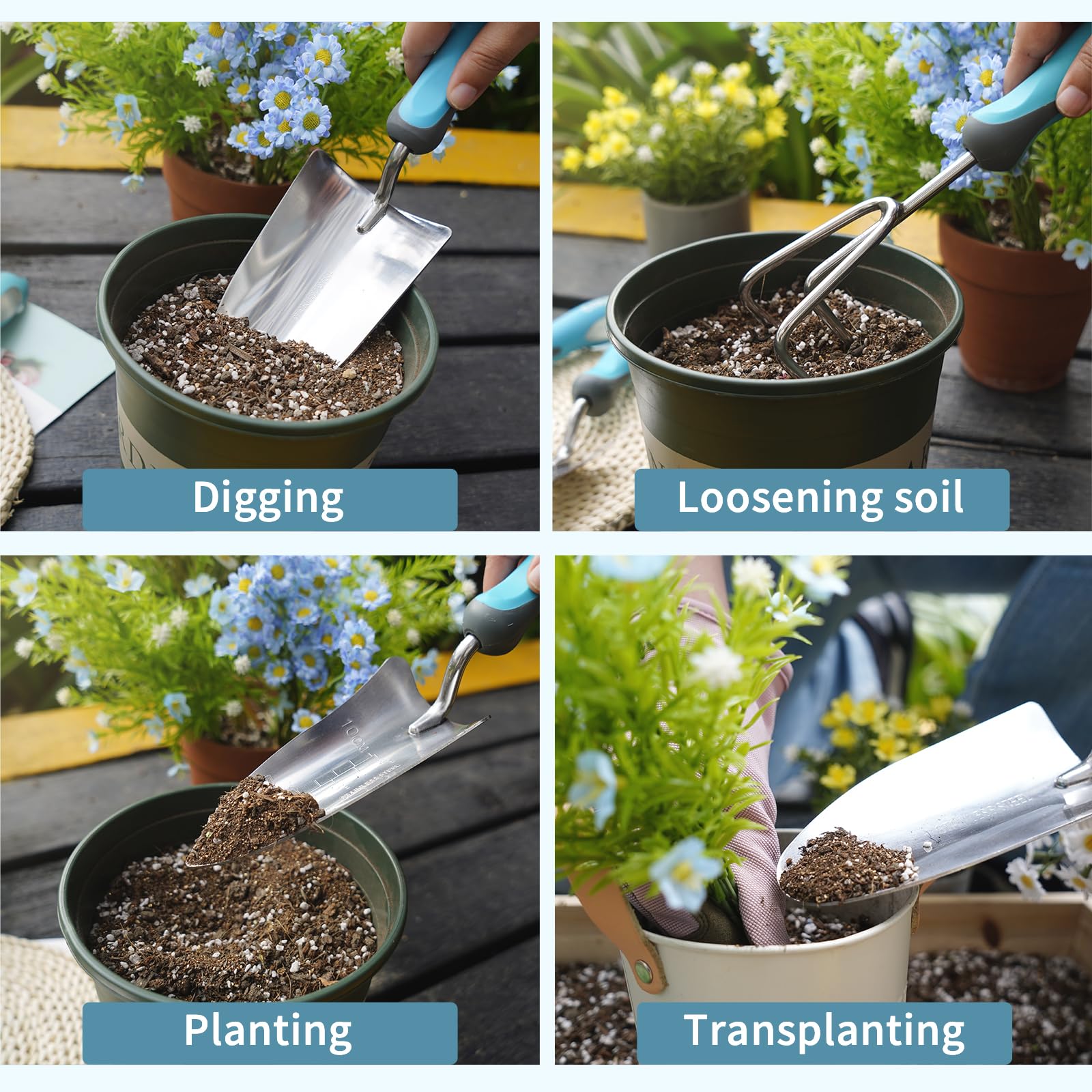 Premium 3-Piece Stainless Steel Garden Tools Set - Trowel, Transplanting Shovel & Digging Tool for Men & Women | Durable Outdoor Gardening Kit for Planting, Weeding & Landscaping | Perfect for Home Gardens, Flower Beds & Vegetable Patches