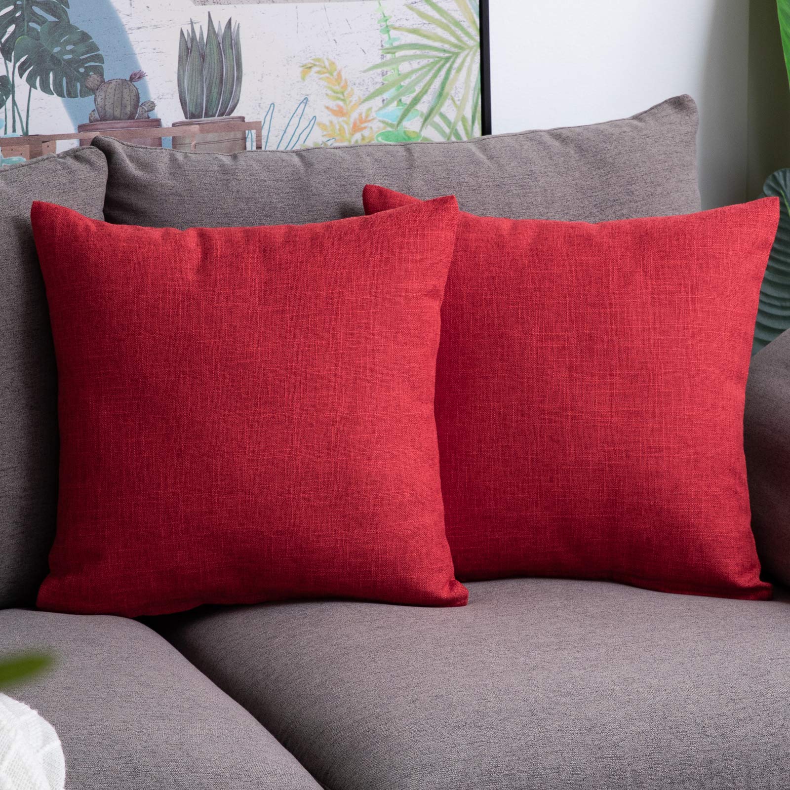 Anickal Christmas Pillow Covers 20x20 Inch Set of 2 - Red Rustic Linen Holiday Decorative Square Throw Pillow Covers for Farmhouse, Sofa, Couch - Perfect for Christmas Home Decor, Holiday Parties & Cozy Winter Living Room Ambiance
