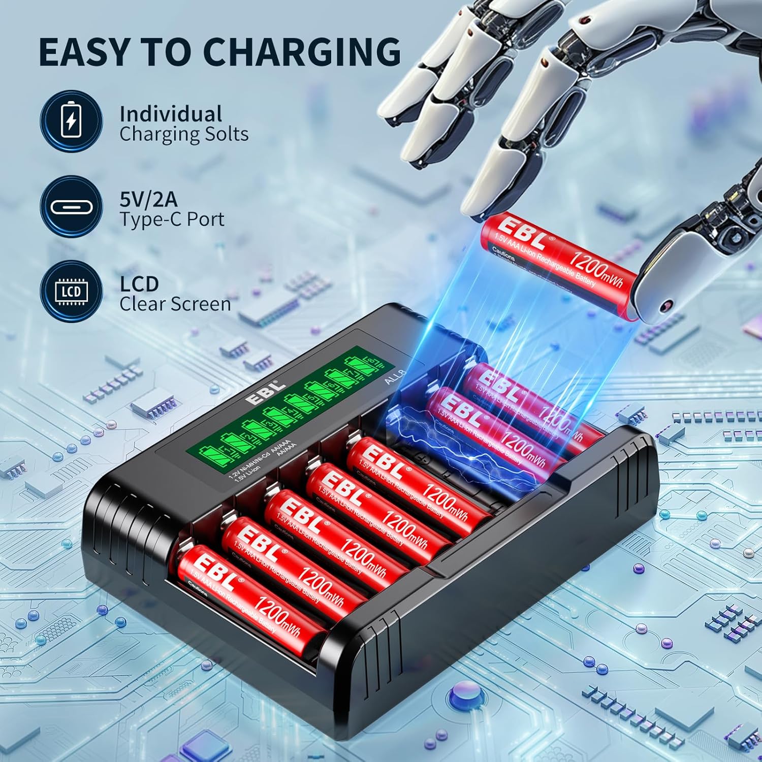 EBL 8 Pack 1.5V Lithium AA AAA Rechargeable Batteries with USB Charger - Long Lasting Power for Cameras, Flashlights, Toys & More