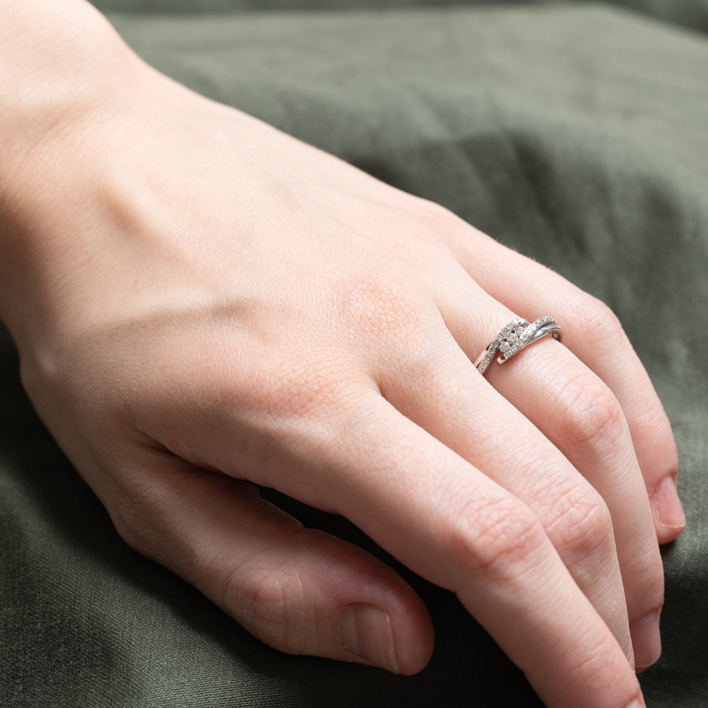 0.16ctw Tension Set Diamond Bypass Ring - Size 6.5 | Elegant Wedding Band, Anniversary Gift for Her | Perfect for Engagement, Proposal & Special Occasions
