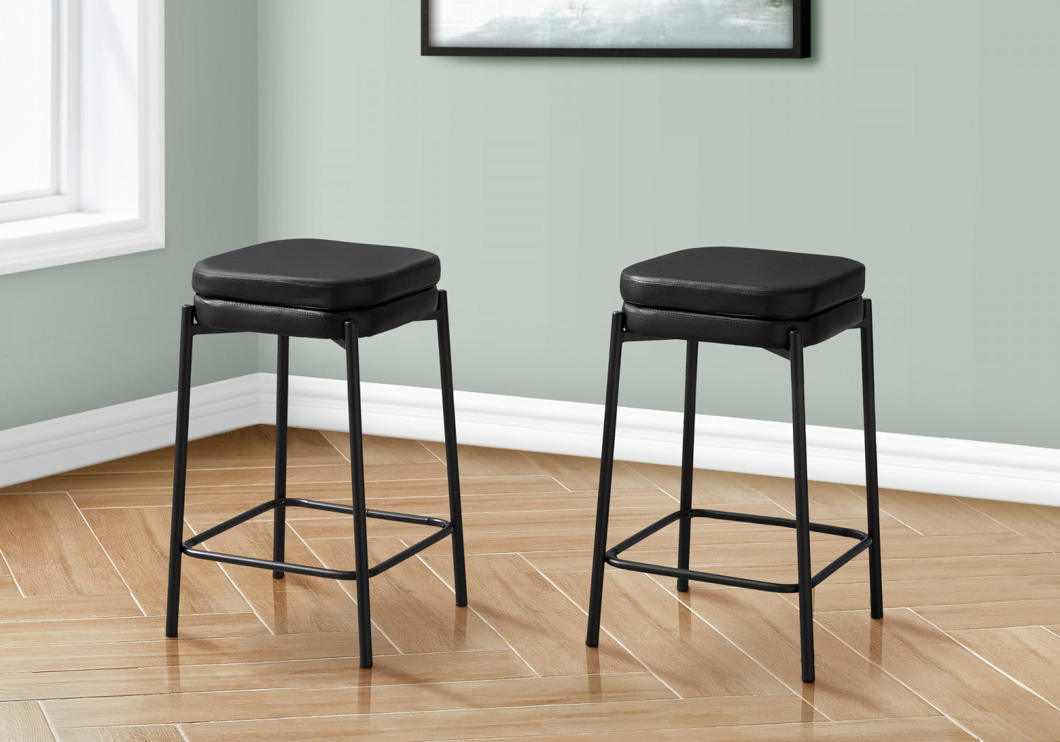 Modern Aspen Counter Stool Set of 2 - Black Bar Stools for Kitchen Island, Breakfast Nook & Home Decor - Adjustable Height & Comfortable Seating