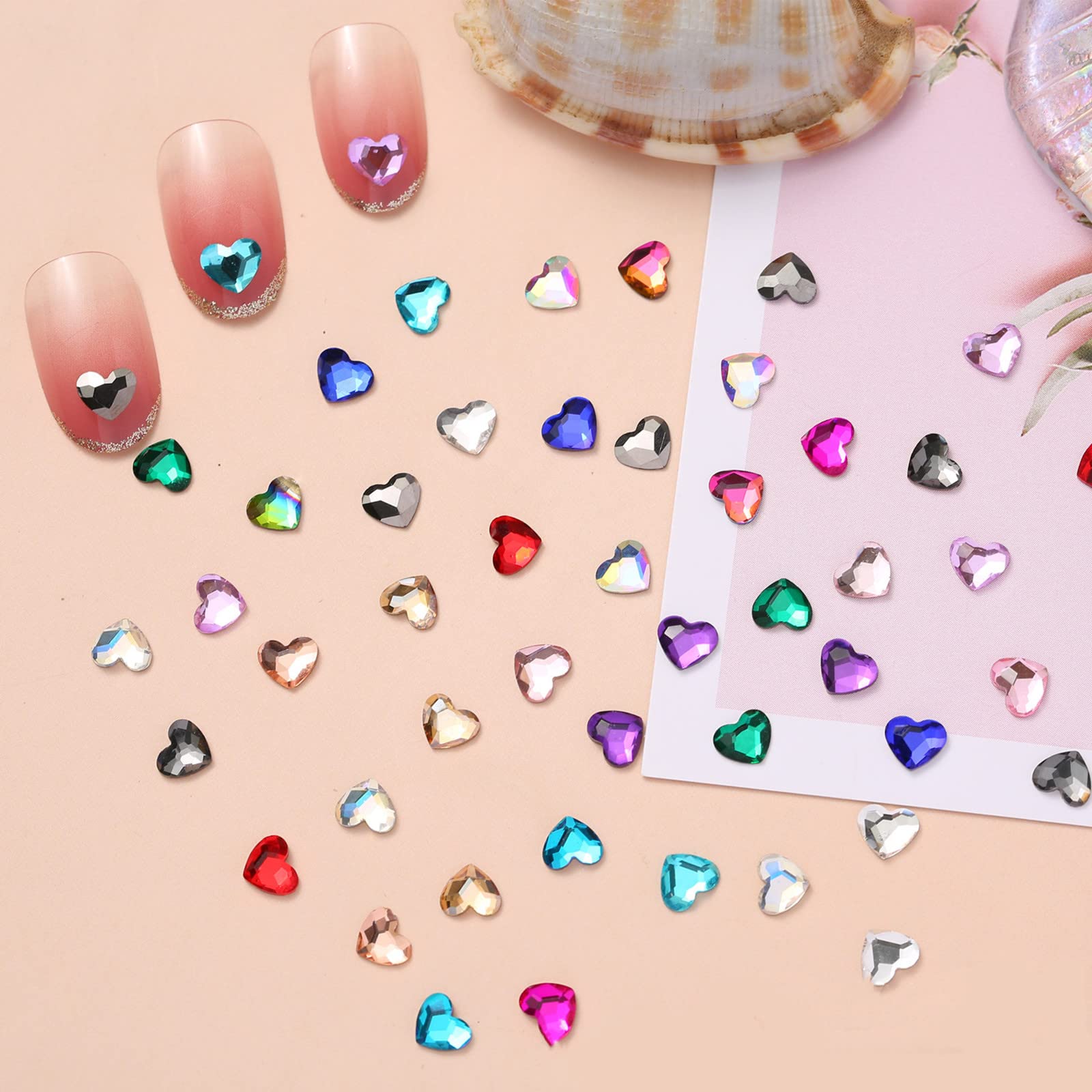 90PCS Clear Heart Shaped Flat Back Rhinestones for Nails - Mixed Color Nail Art Gems, Face & Body Jewels, DIY Crafts & Jewelry Making - Perfect for Manicures, Costume Design & Party Glam