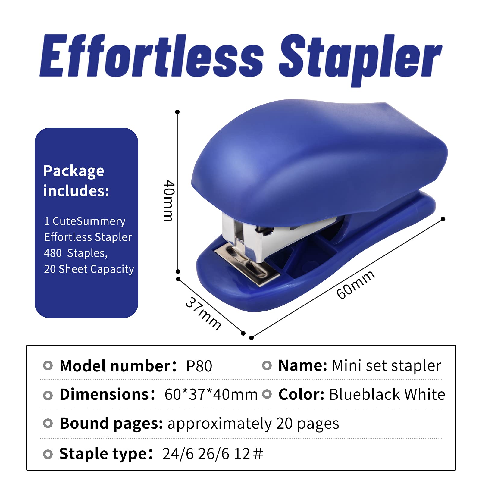 Mini Stapler with 640 Standard Staples - 25 Sheet Capacity Compact Office & School Desktop Stapler - Portable Travel Size for Home, Work & Study - Easy to Carry & Store (Black)