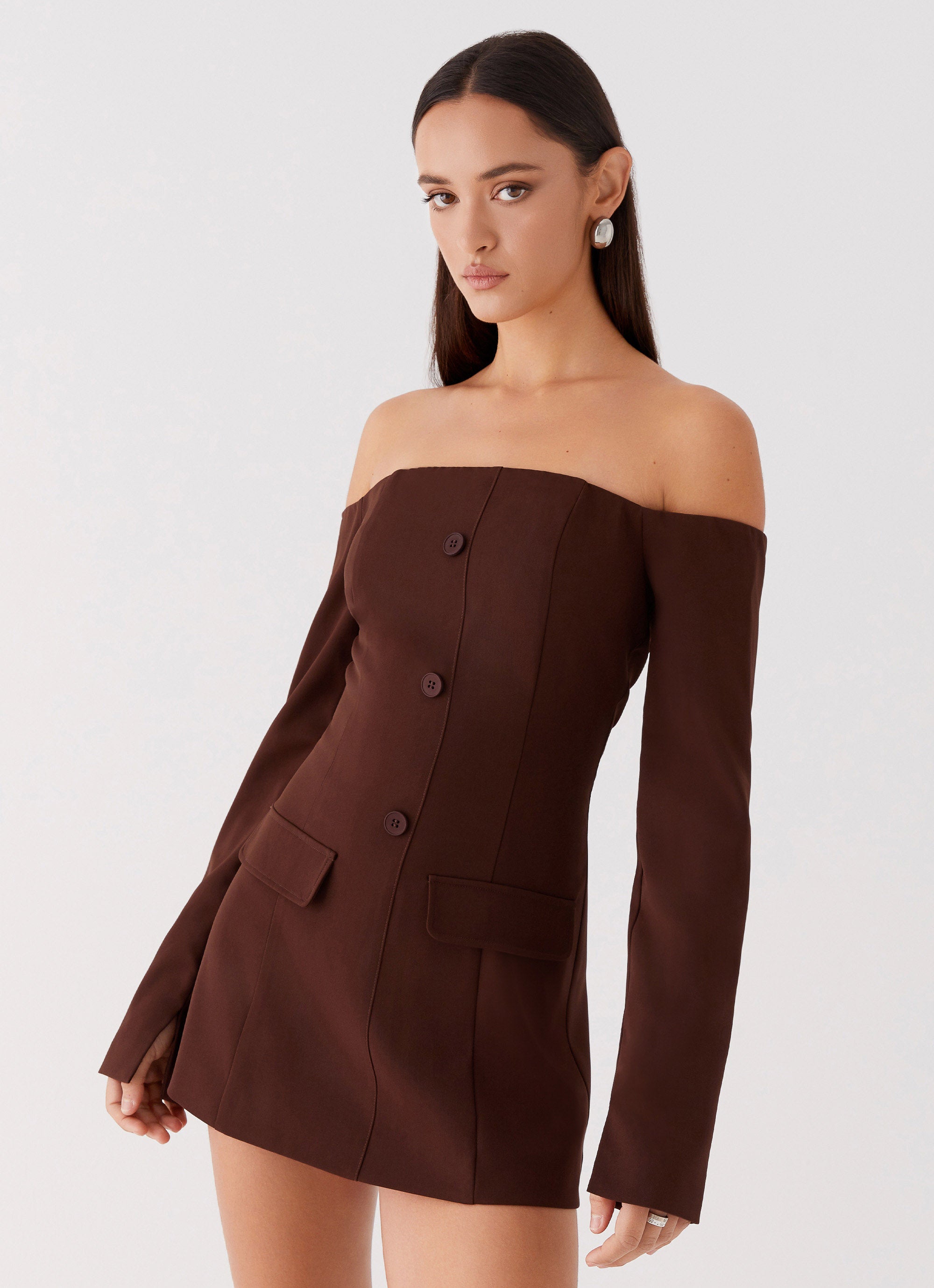 Dominique Blazer Mini Dress in Chocolate Brown - Elegant Office Wear & Cocktail Party Outfit for Women