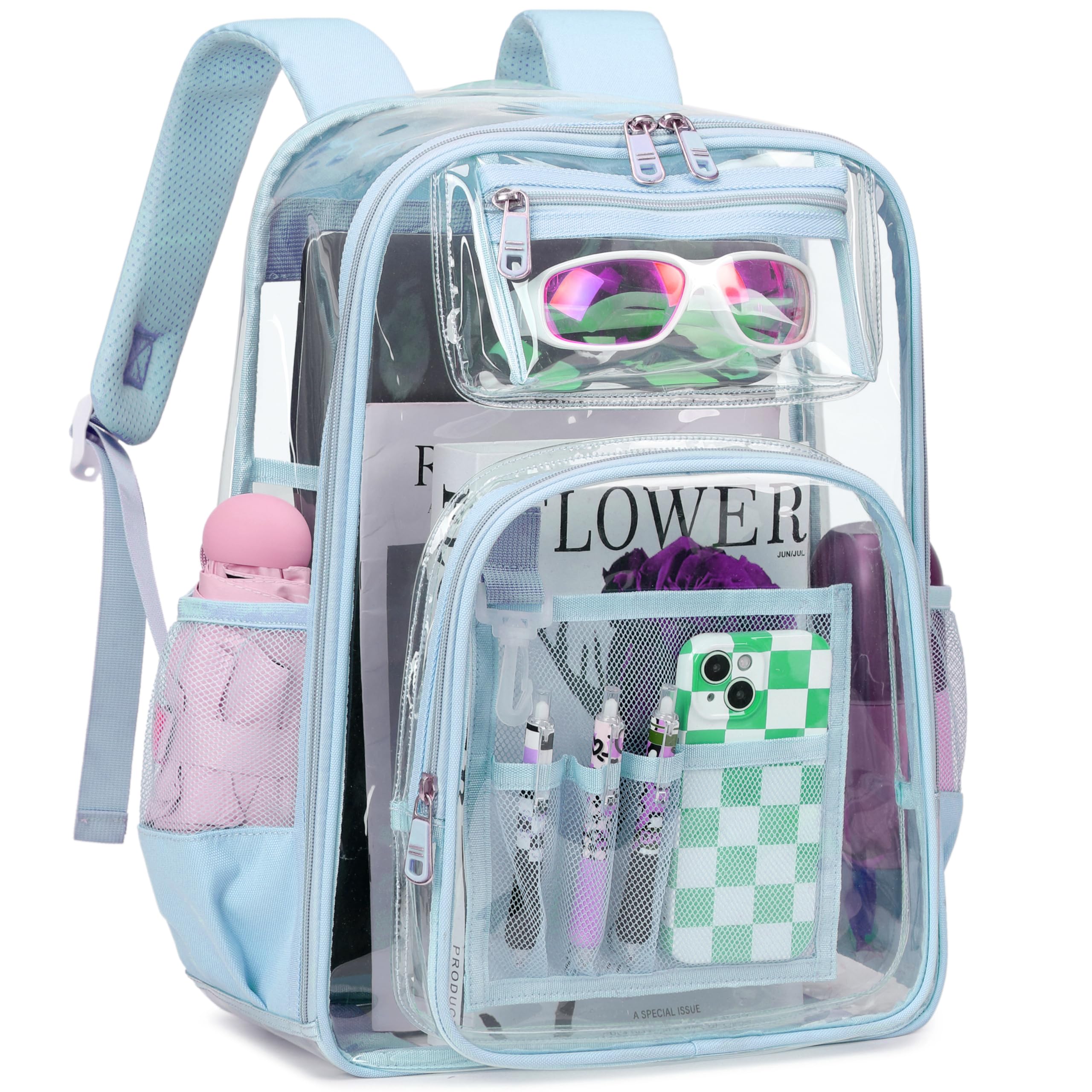 Heavy Duty Clear Backpack - TPU Transparent School Backpack for Stadium Events & Security Checks - See Through Backpack in Blue - Perfect for Concerts, Airports, and Theme Parks